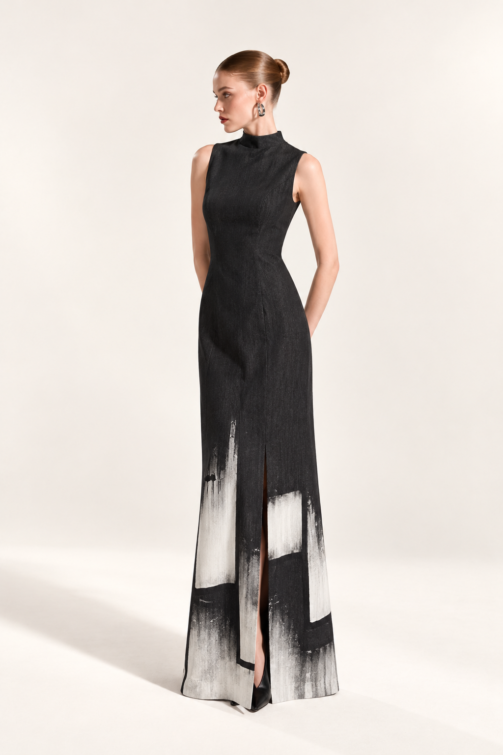 Brushstroke Charcoal Column Dress