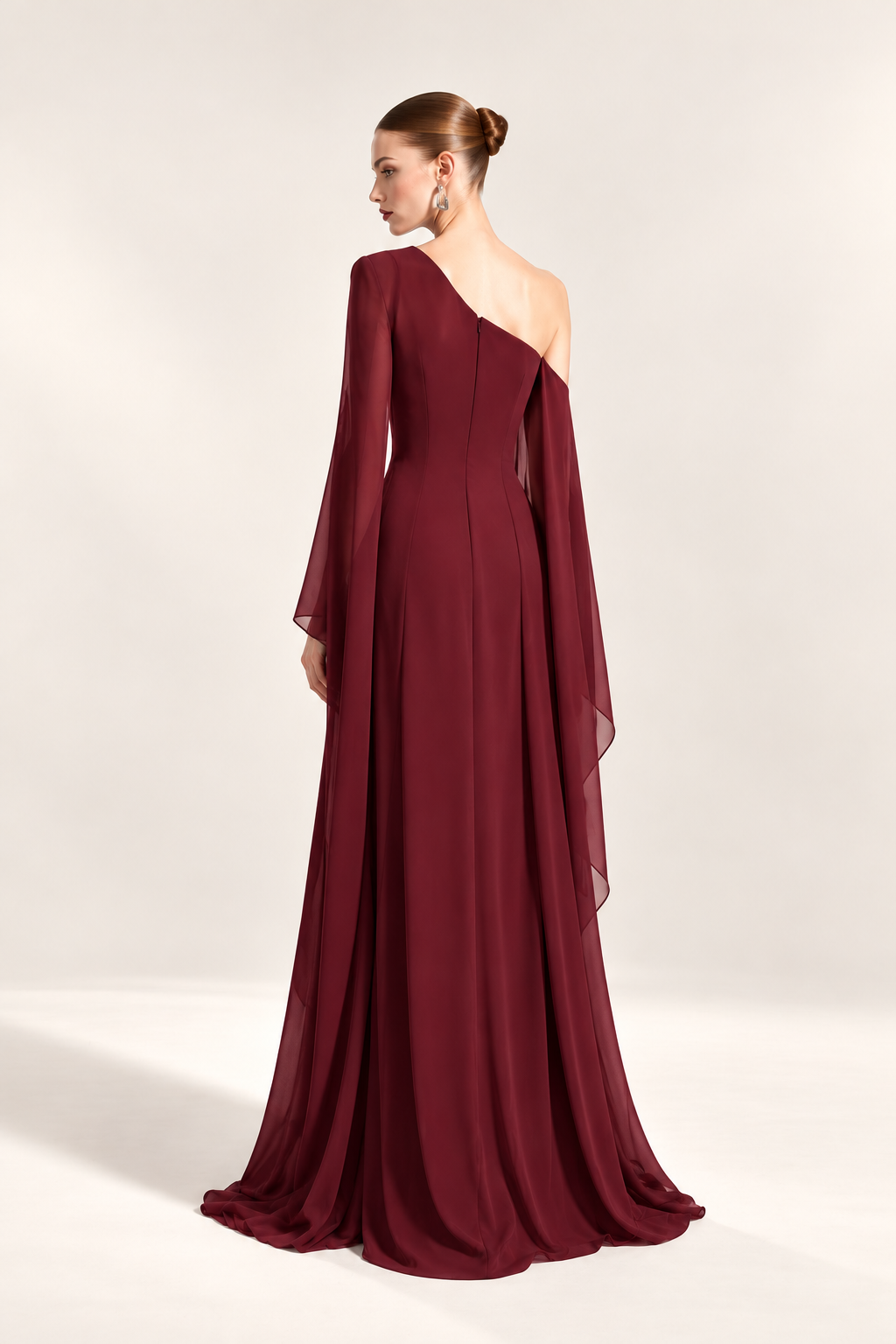 One-Shoulder Cape Maroon