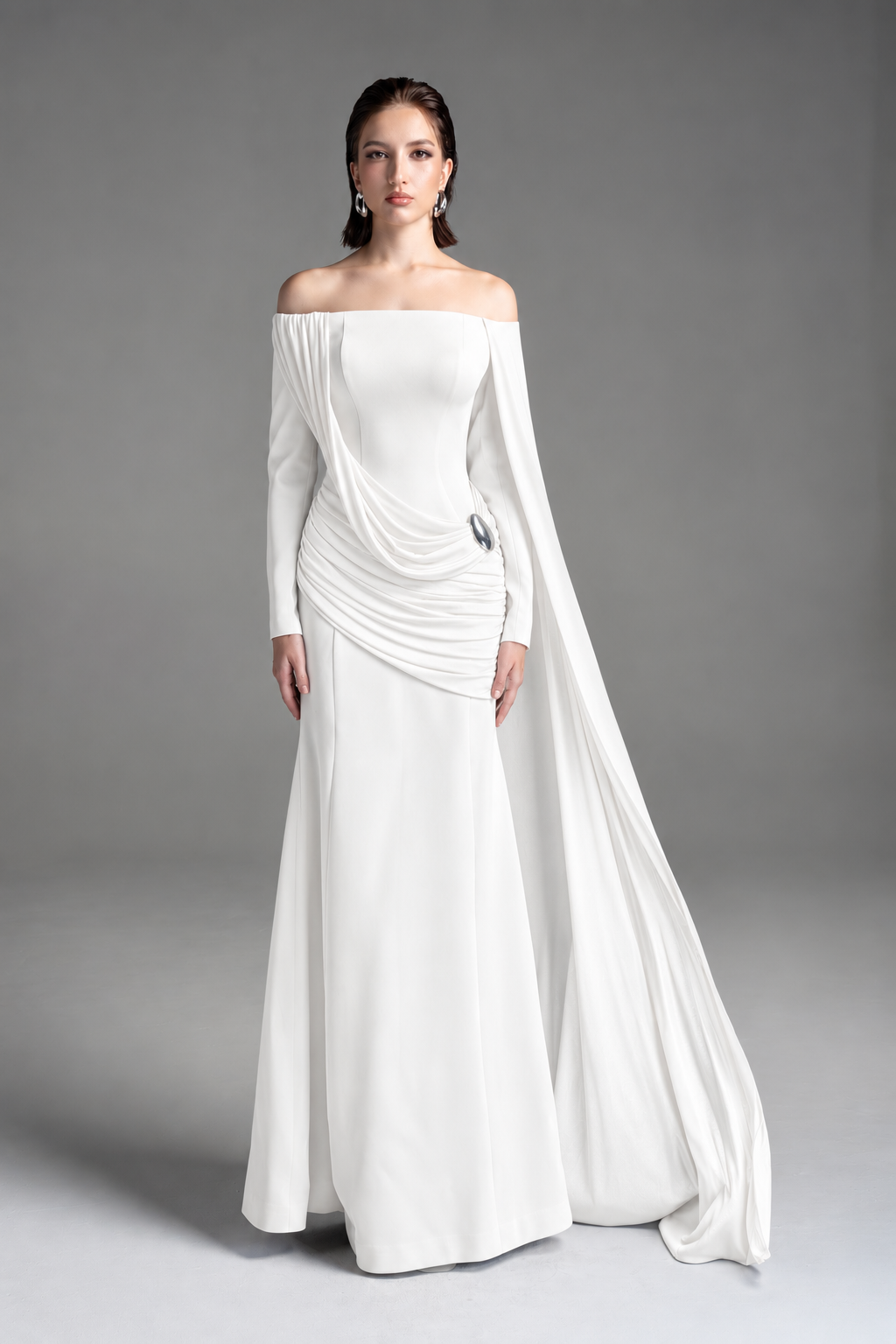 Off-Shoulder Draped Gown