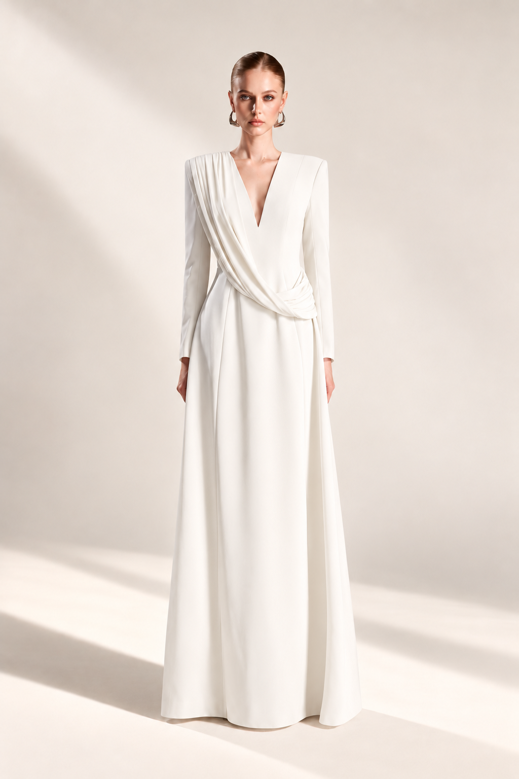Draped V-Neck Gown