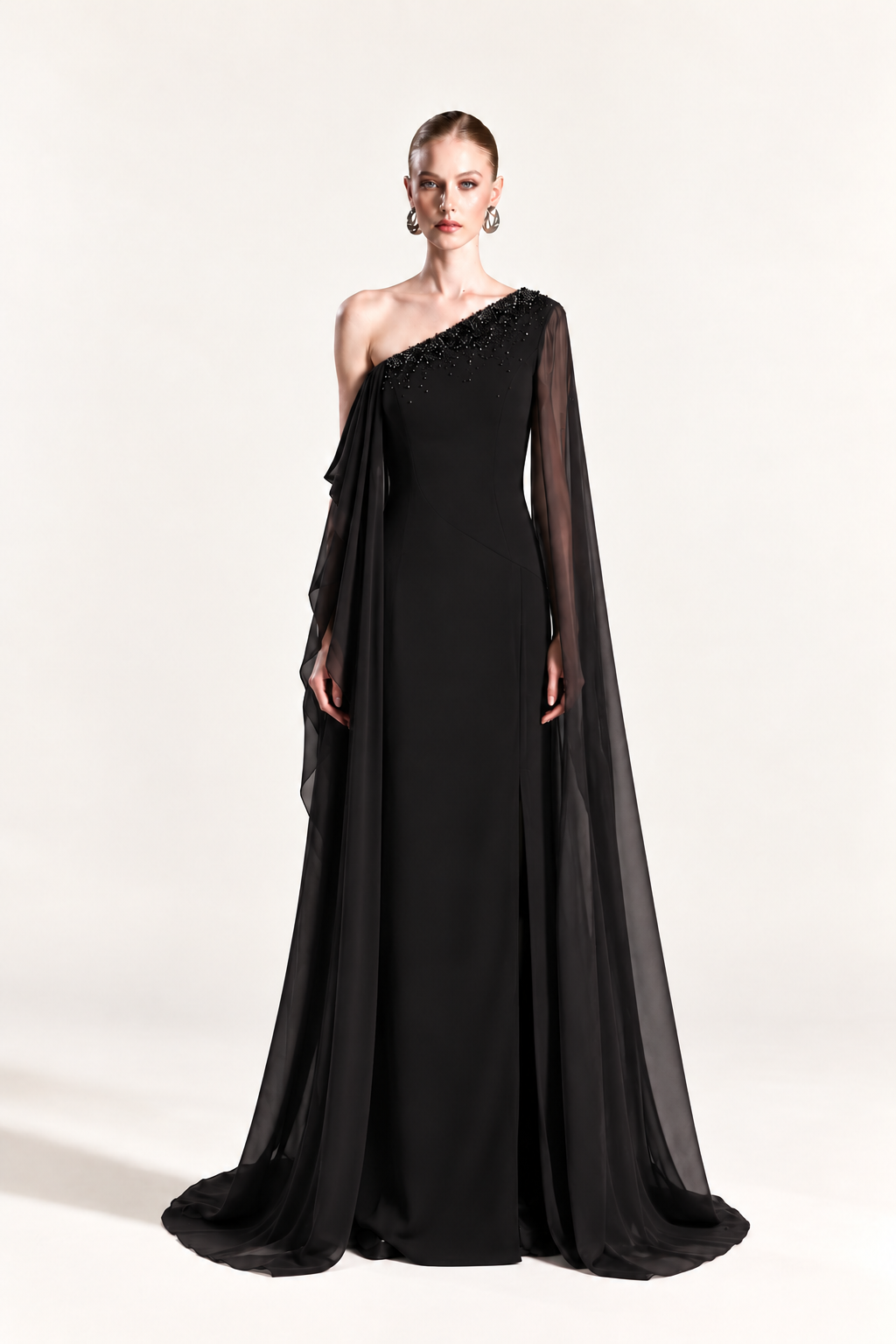 One-Shoulder Cape Maroon