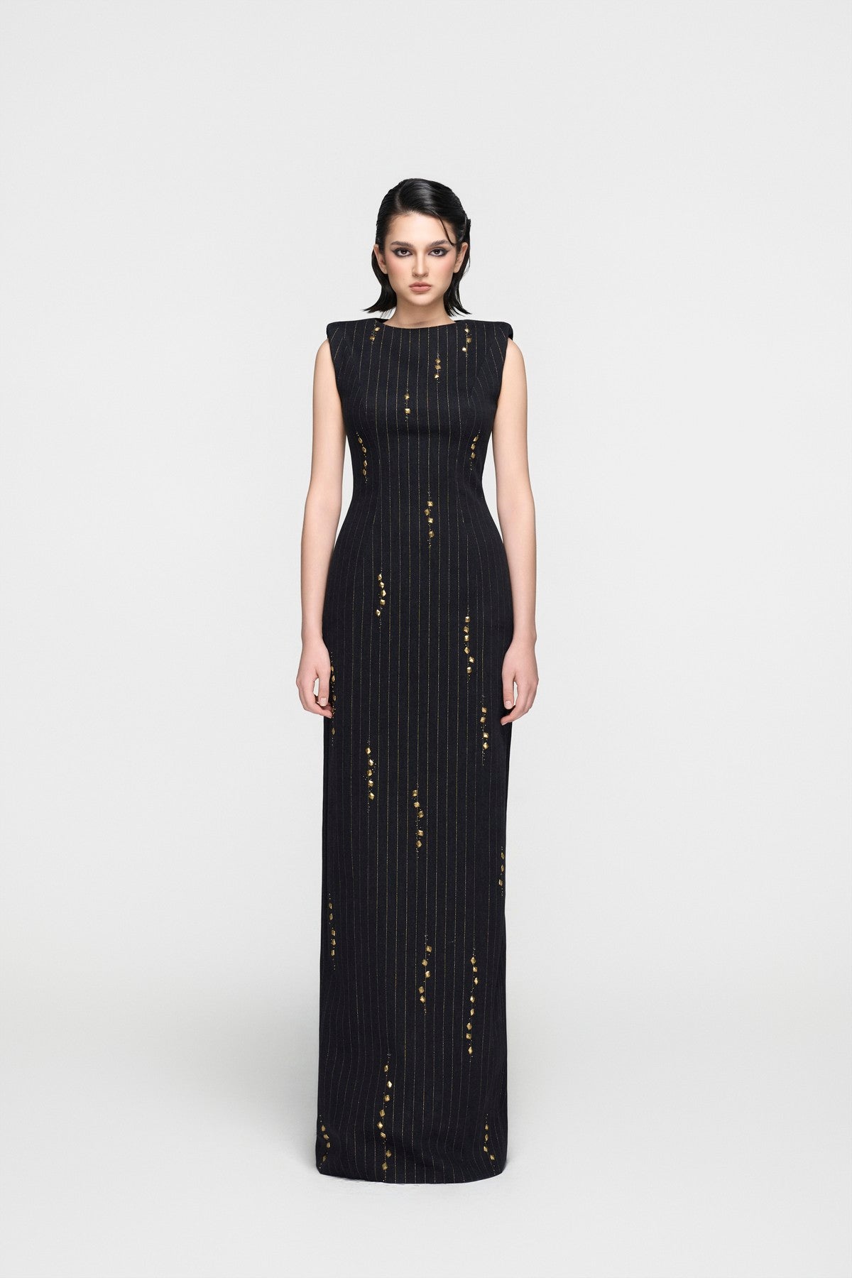 Black Metallic Stripe Column Dress