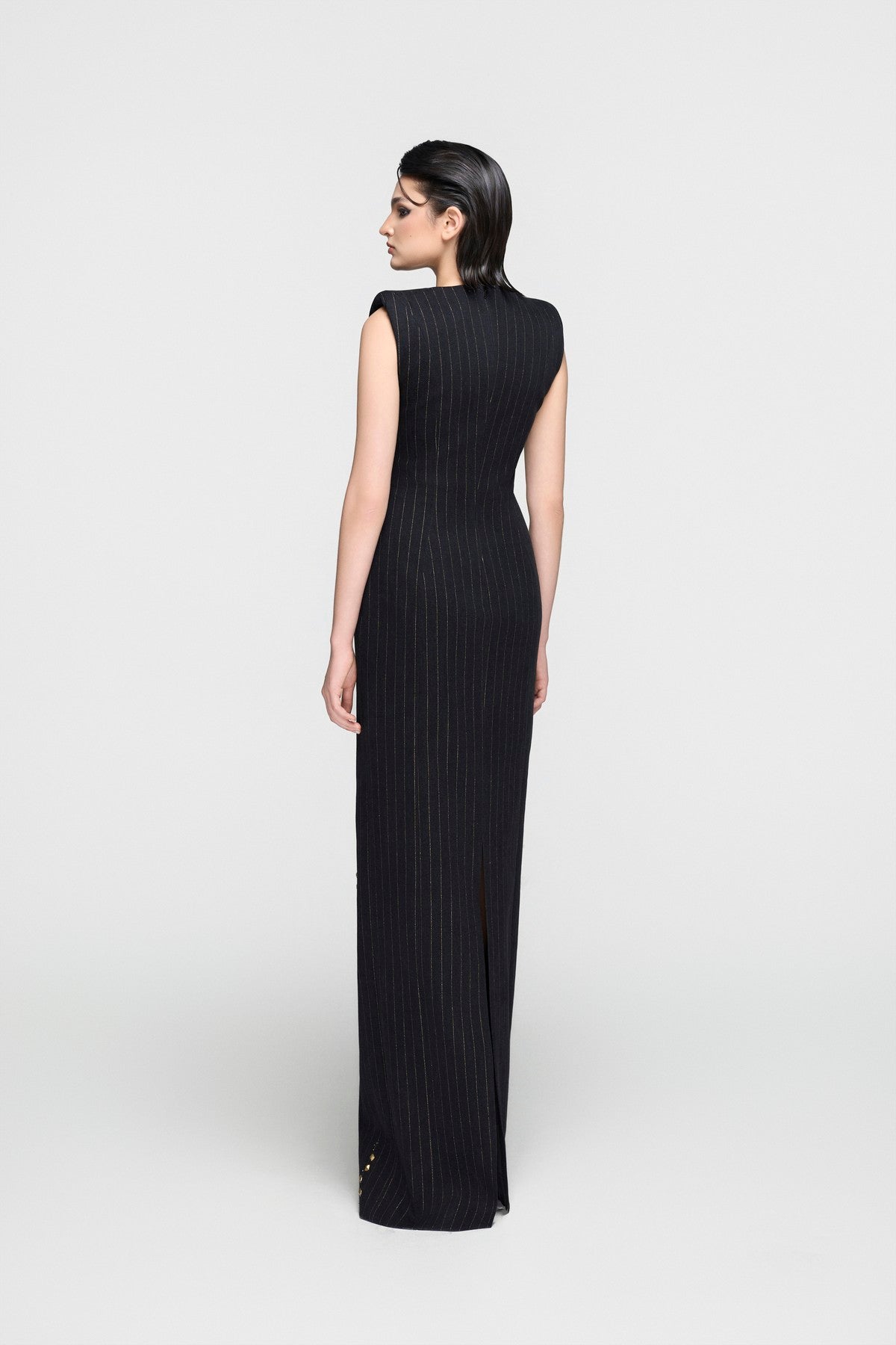 Black Metallic Stripe Column Dress