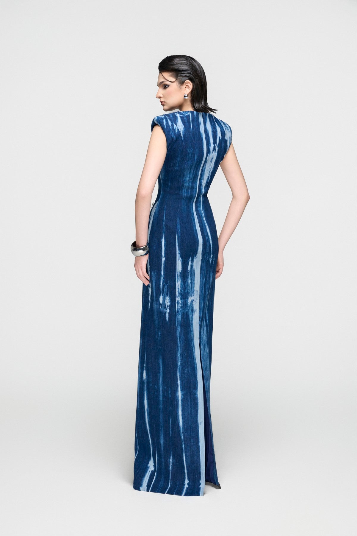 Embellished Blue Denim Bodycon Column Dress