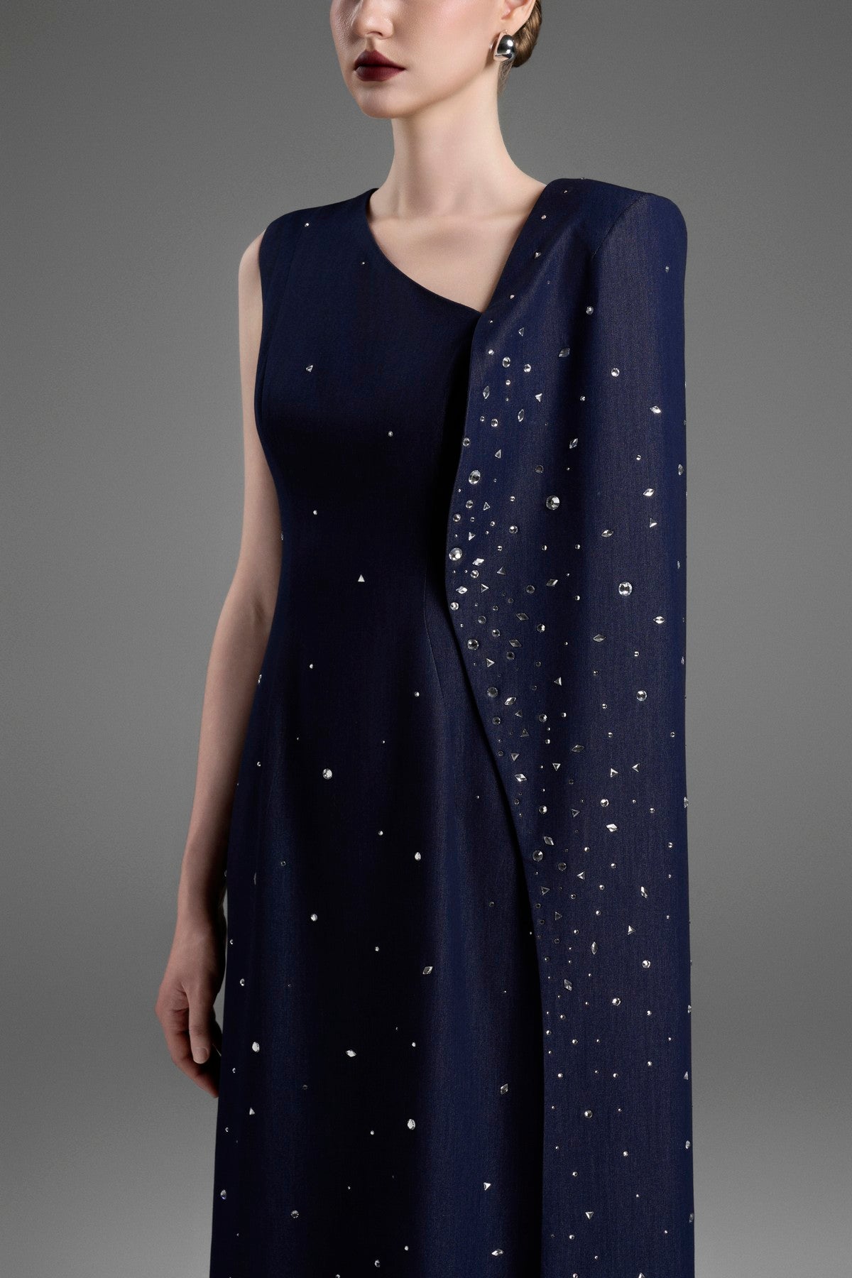Asymmetrical A-Line Gown with a Single Floor-Length Sleeve