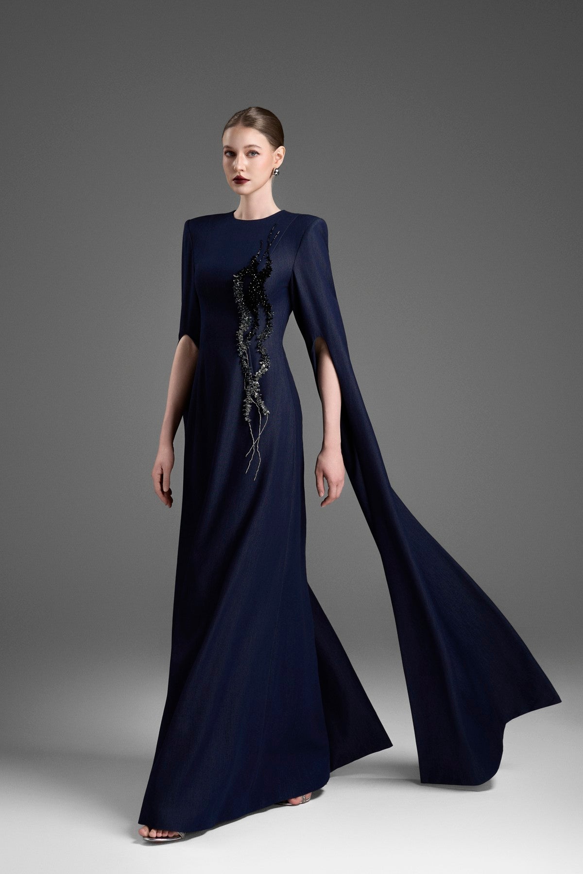 A-Line Gown with Dramatic, Floor-Length Flared Sleeves