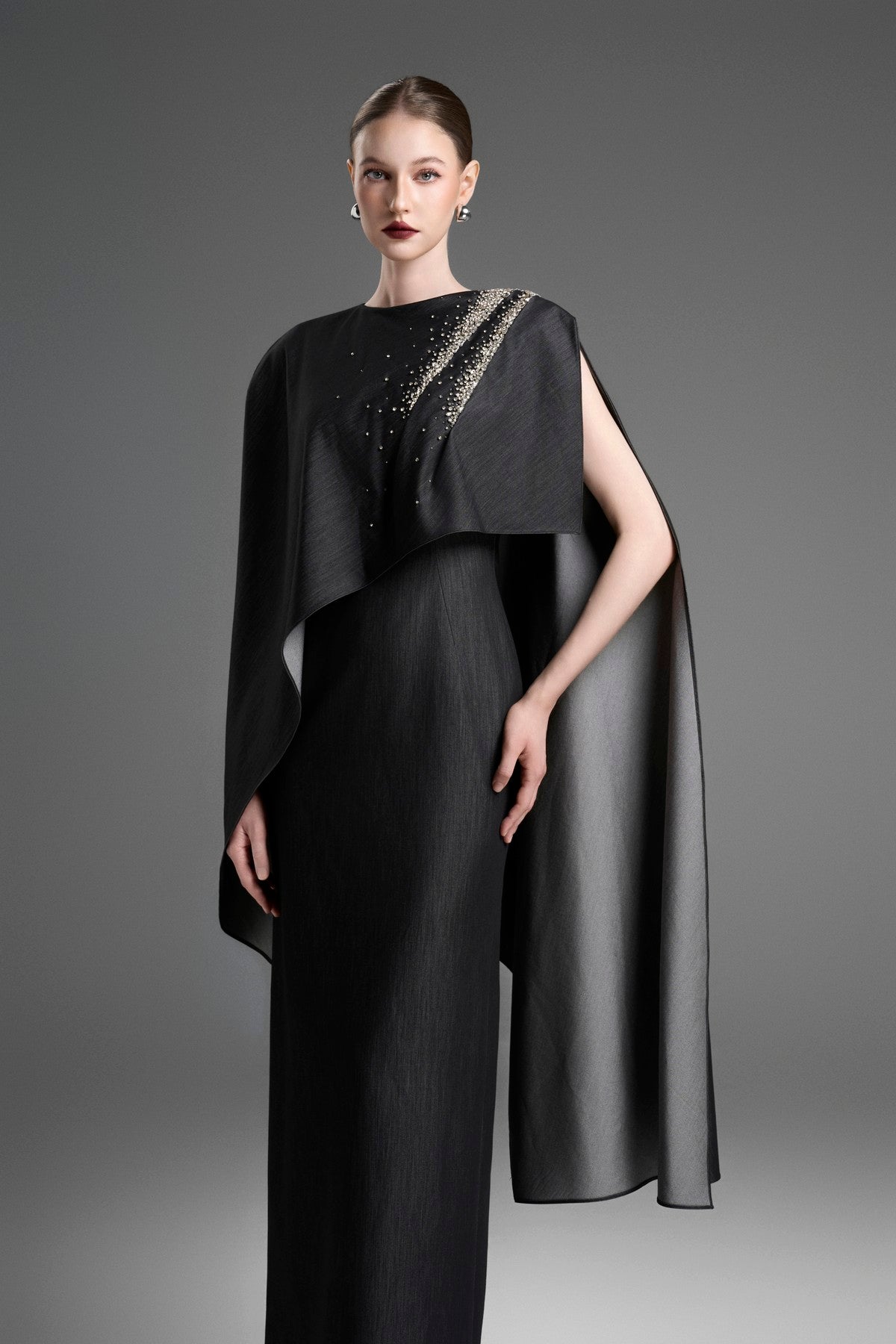 Asymmetrical Sheath Dress with Crystal Spray Embellishment