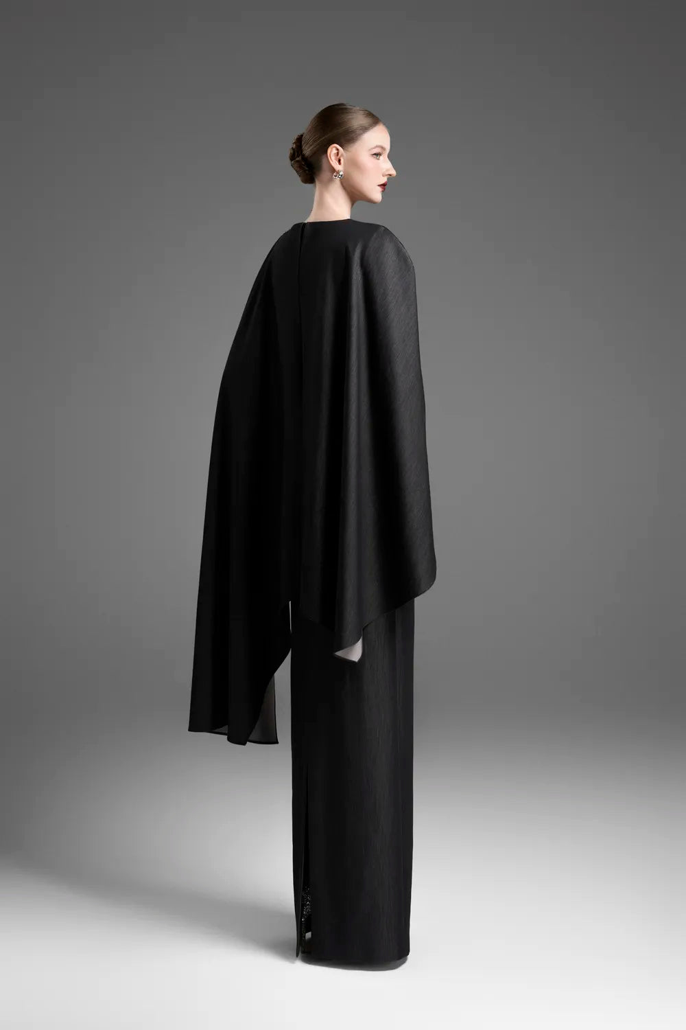 Asymmetric Draped Cape With Straight Dress