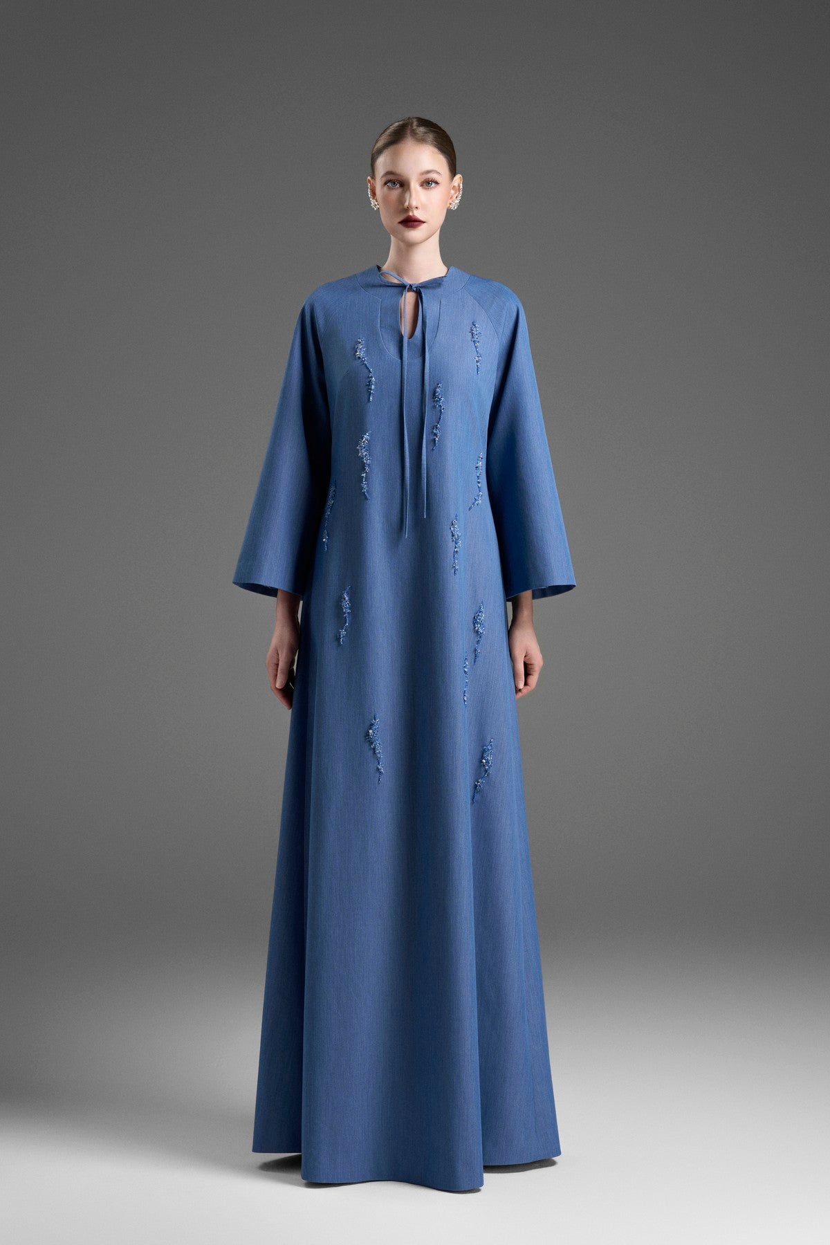 Relaxed-Fit Kaftan Dress with a Notched Crew Neckline