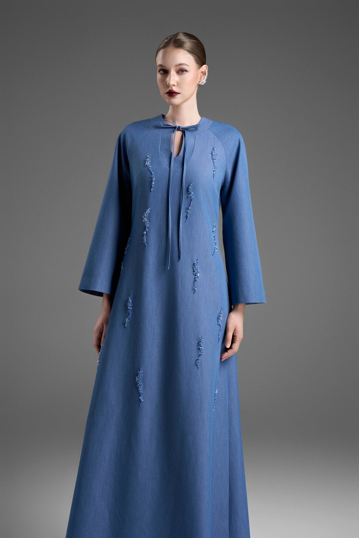 Relaxed-Fit Kaftan Dress with a Notched Crew Neckline