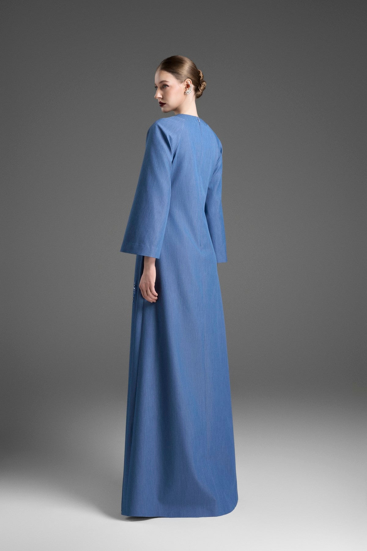 Relaxed-Fit Kaftan Dress with a Notched Crew Neckline
