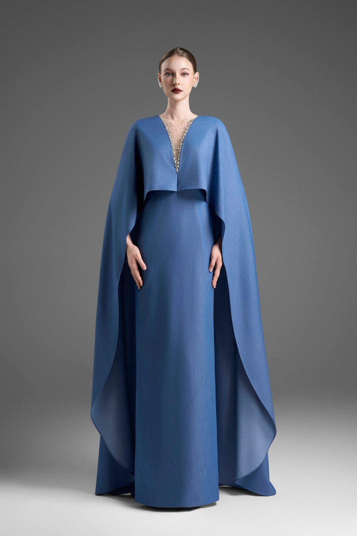 Elegant V-Neck Kaftan Gown with Dolman Sleeves