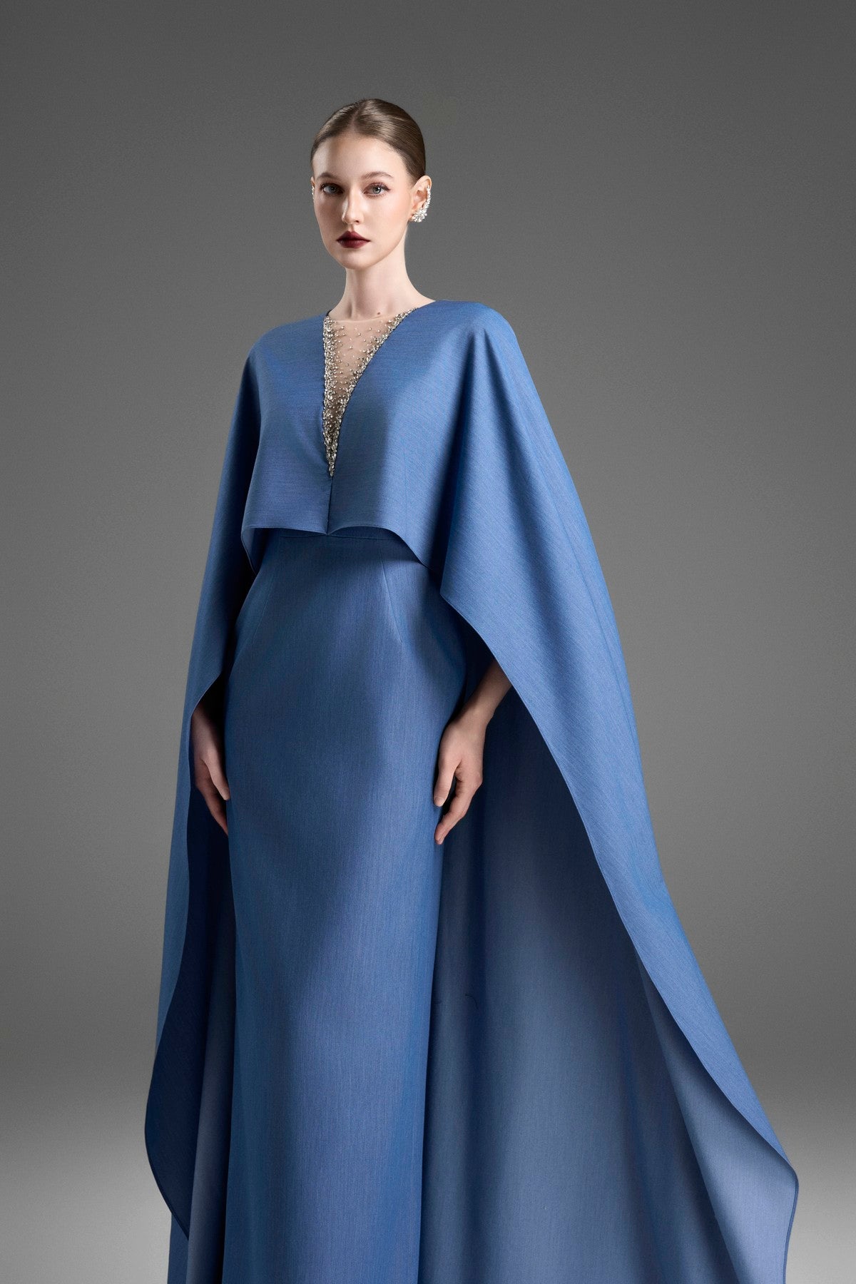 Elegant V-Neck Kaftan Gown with Dolman Sleeves