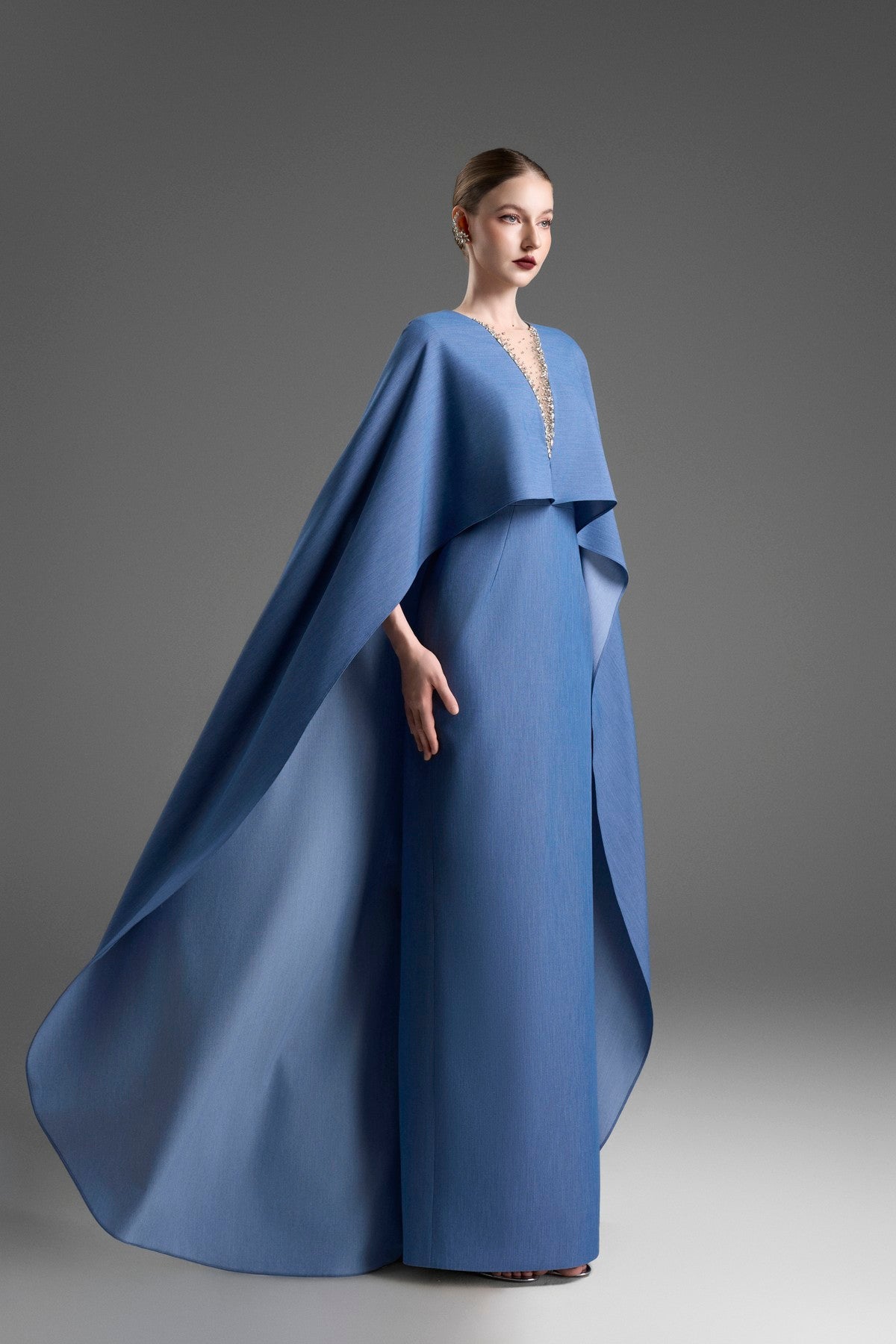 Elegant V-Neck Kaftan Gown with Dolman Sleeves