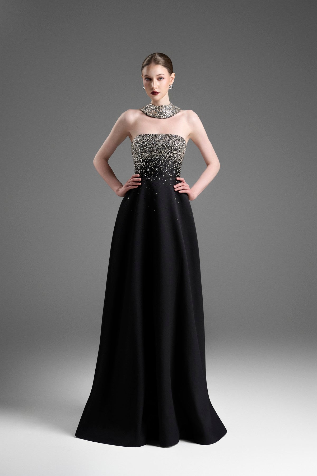 Strapless A-Line Gown with Crystal Embellishments