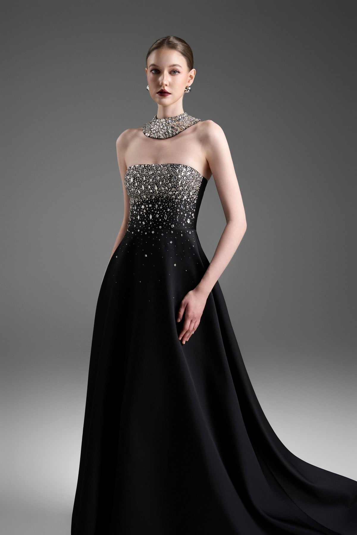 Strapless A-Line Gown with Crystal Embellishments