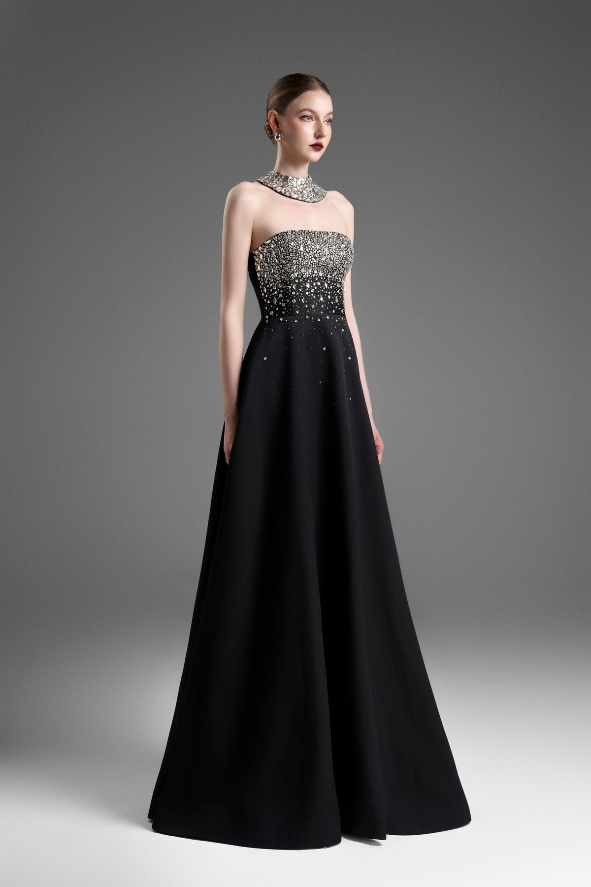 Strapless A-Line Gown with Crystal Embellishments