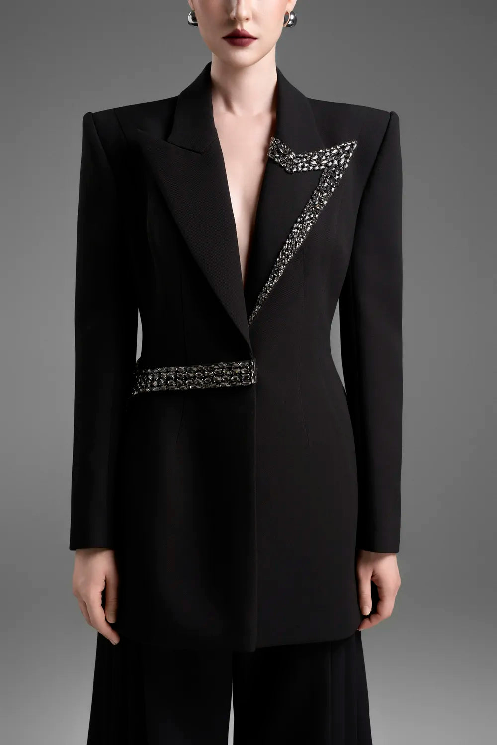 Peak Lapel Single Crystal Embellished Blazer
