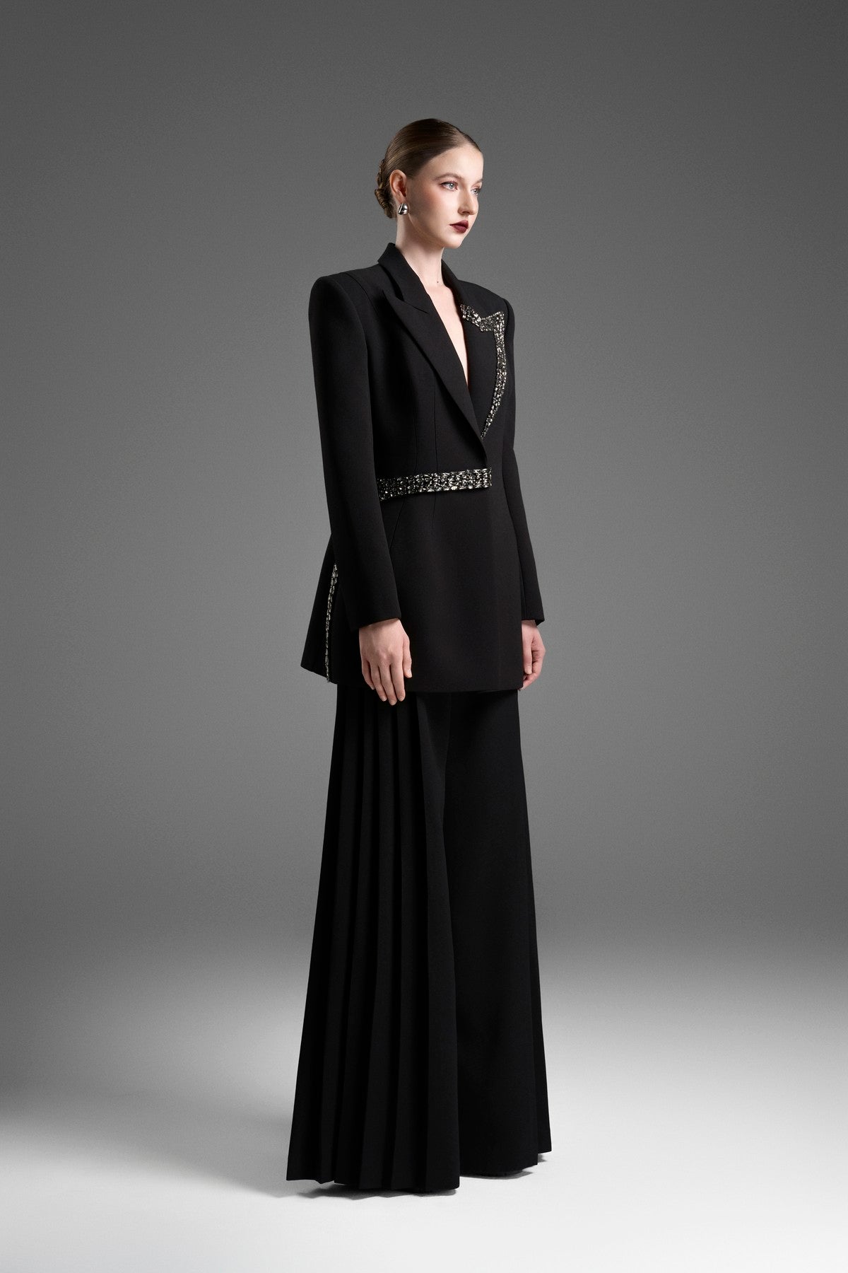 Tailored Blazer with an Integrated Asymmetrical Side-Tie Belt