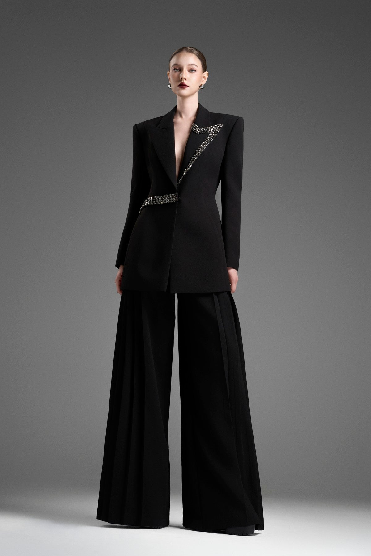 Tailored Blazer with an Integrated Asymmetrical Side-Tie Belt