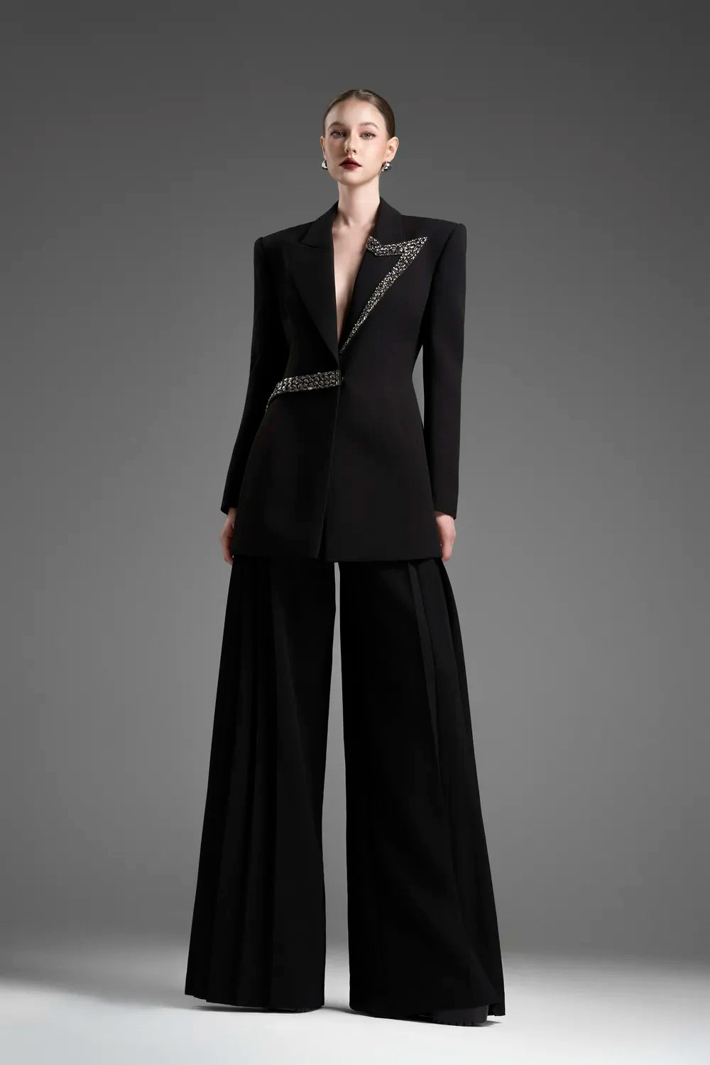 Peak Lapel Single Crystal Embellished Blazer