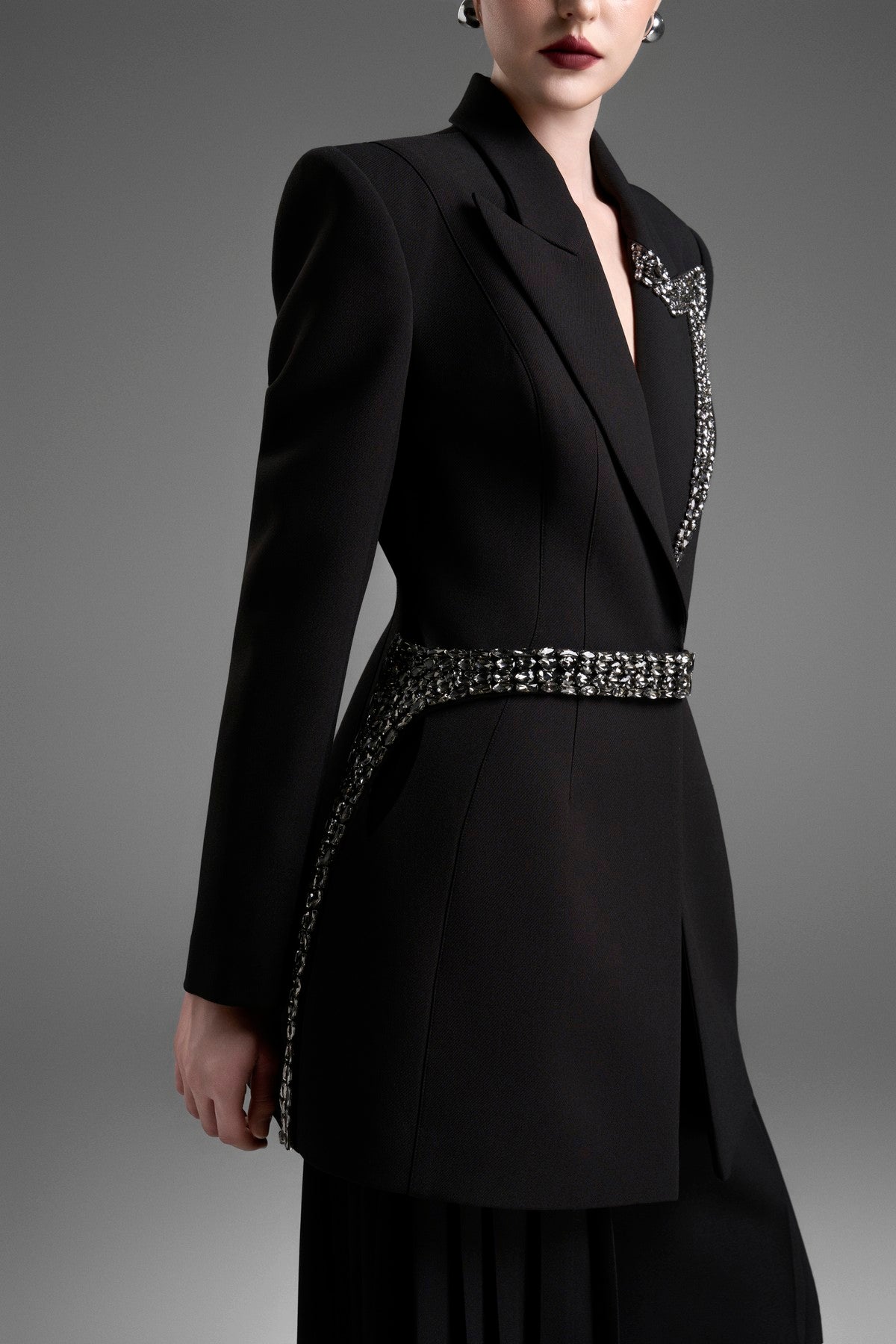 Tailored Blazer with an Integrated Asymmetrical Side-Tie Belt