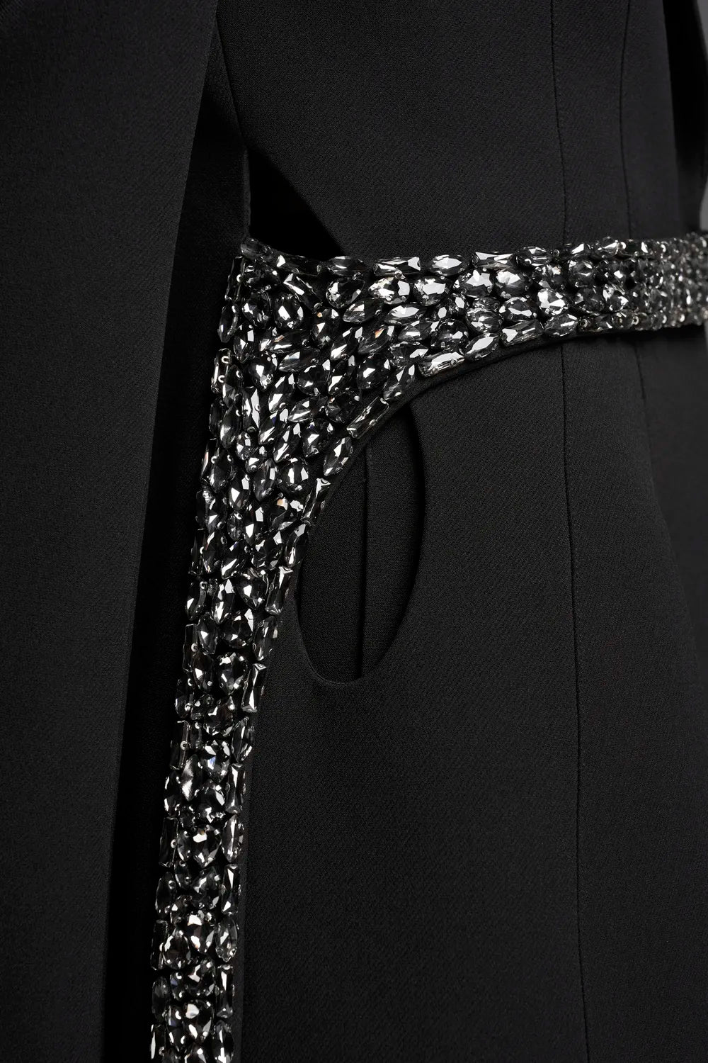 Peak Lapel Single Crystal Embellished Blazer