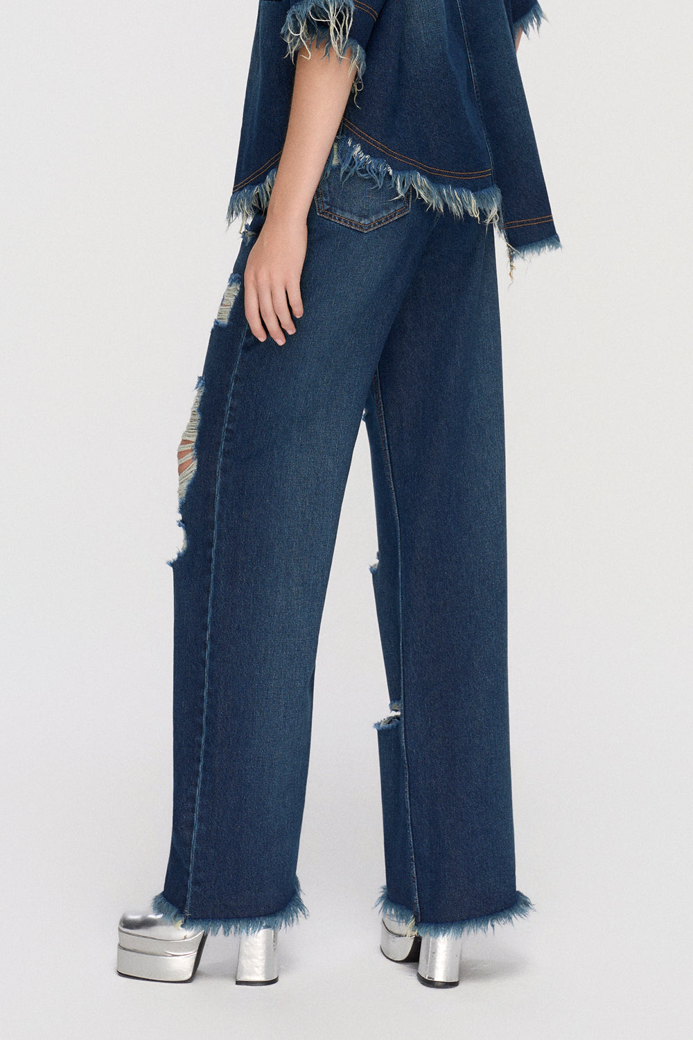 Fringed Hemline Demin Pants