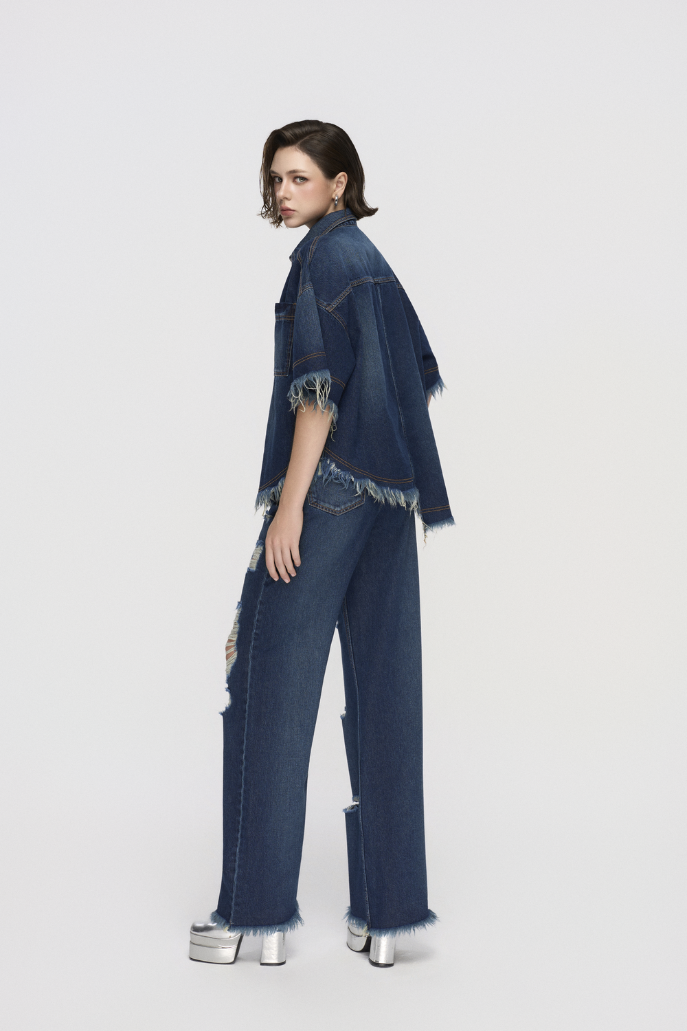 Asymmetric Fringed Hemline Shirt