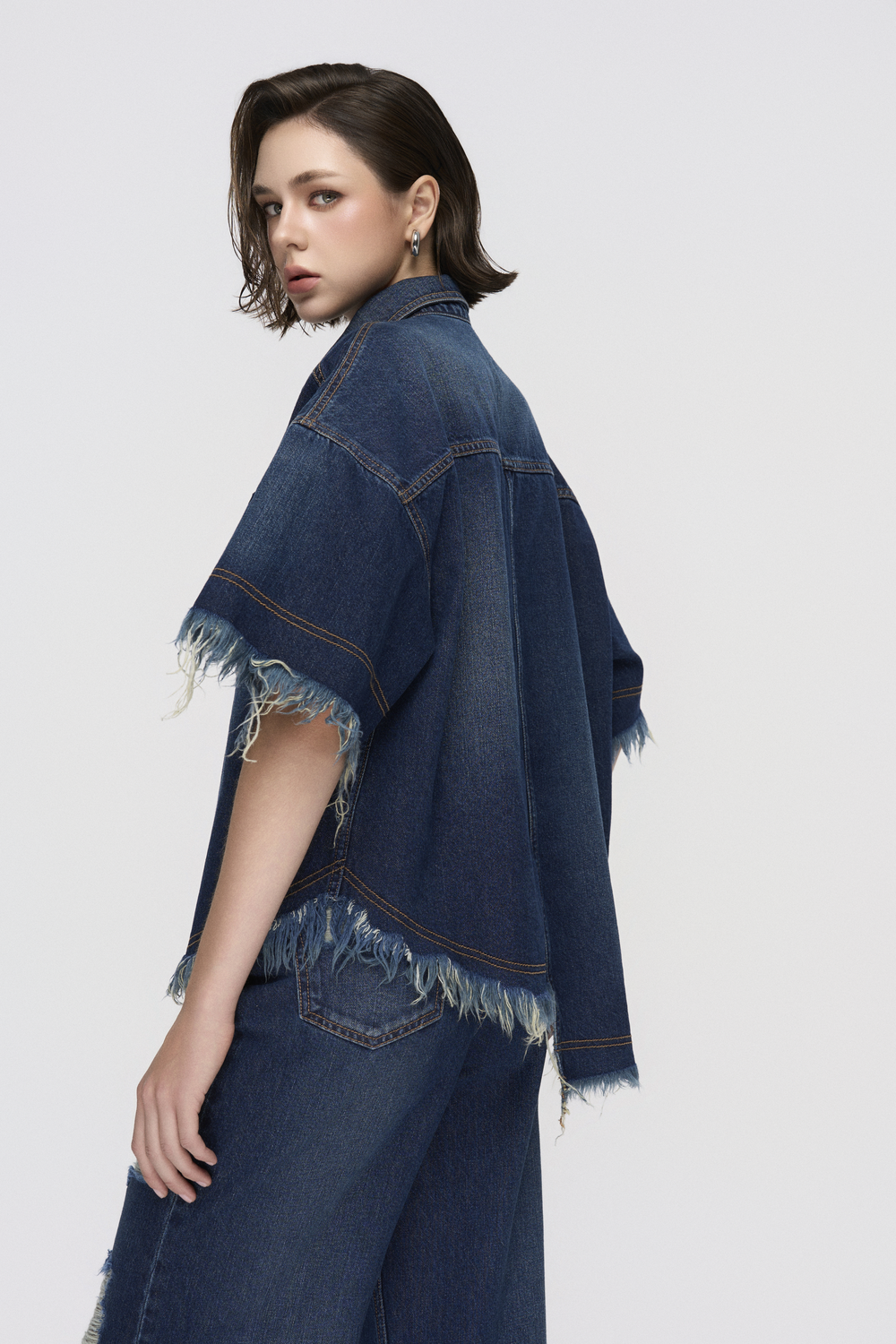 Asymmetric Fringed Hemline Shirt