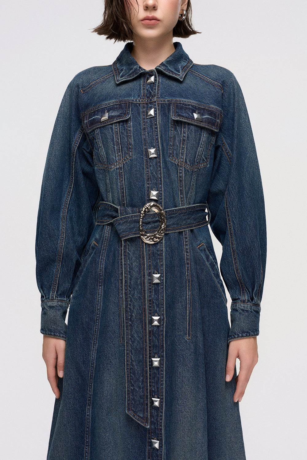 Dress Denim shirt dress with raglan sleeves and a pleated skirt