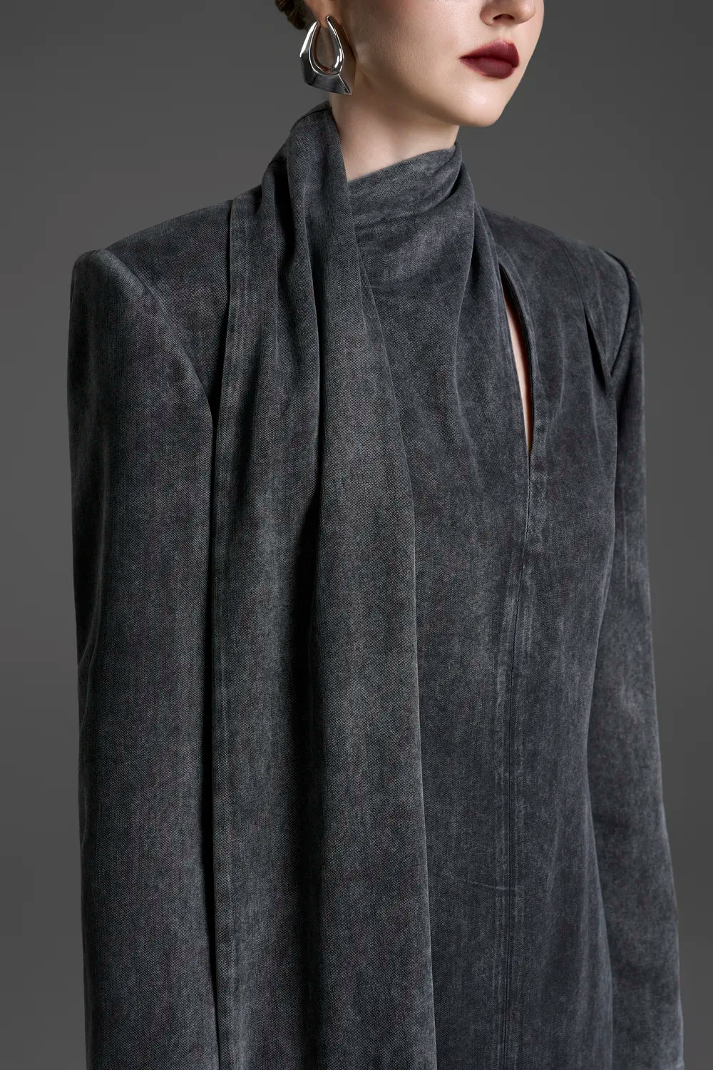 Asymmetric Draped High Neck Straight Dress