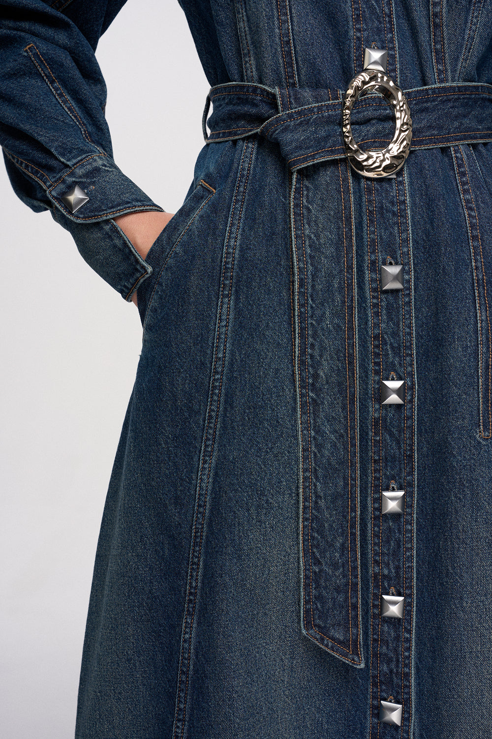 Dress Denim shirt dress with raglan sleeves and a pleated skirt