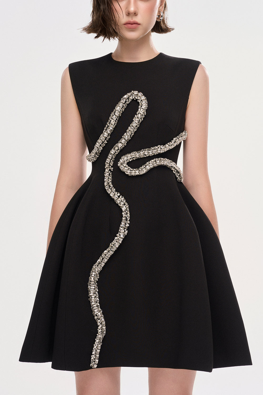 Dress Sleeveless A-line dress with 3D crystal wave embellishment