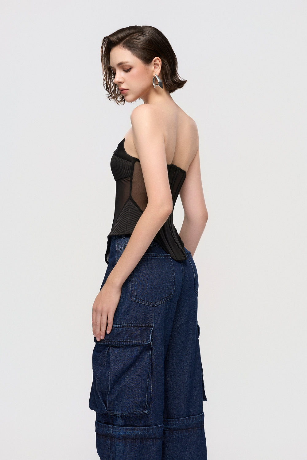 Corset Structured bustier corset with sheer, mesh paneling details