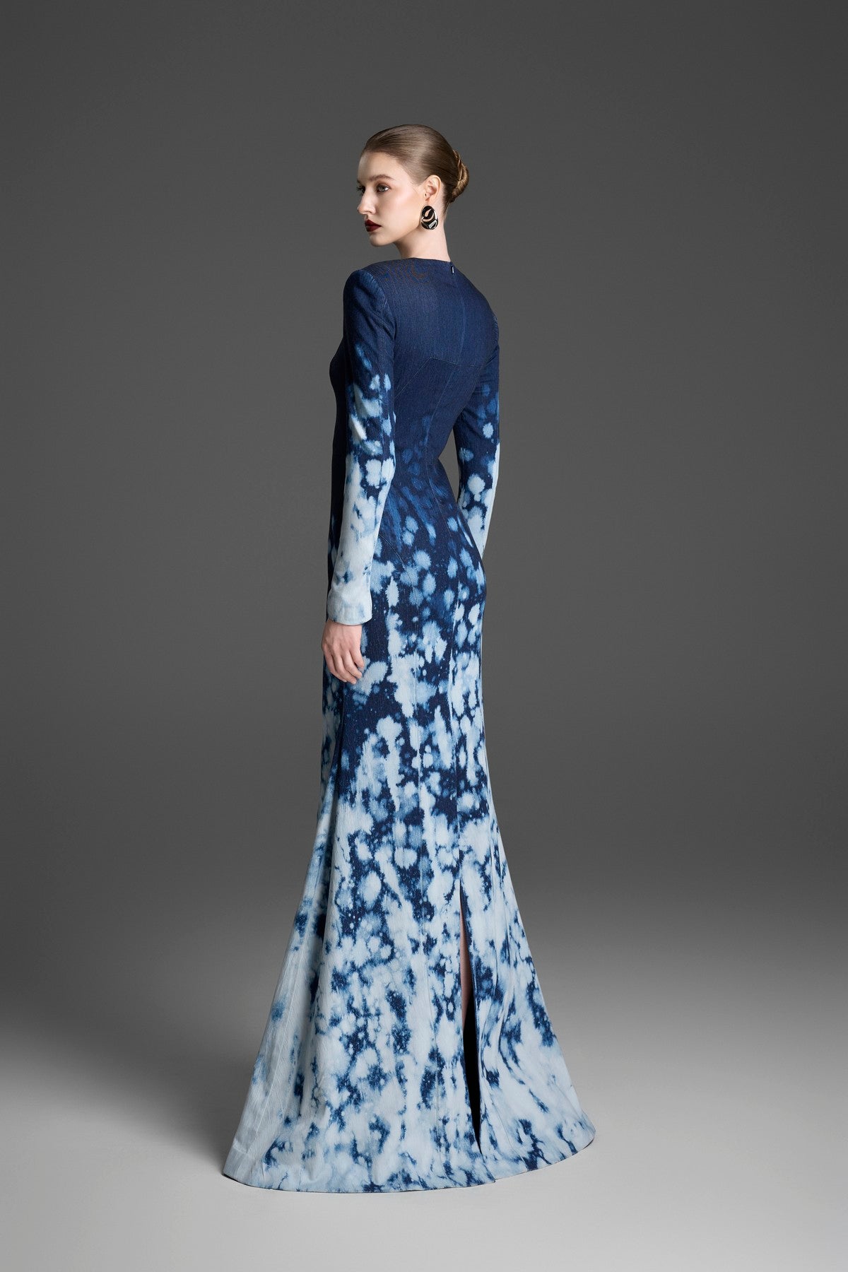 Long-Sleeved Mermaid Gown with an Artisanal, Cloud-Like Ombre Wash