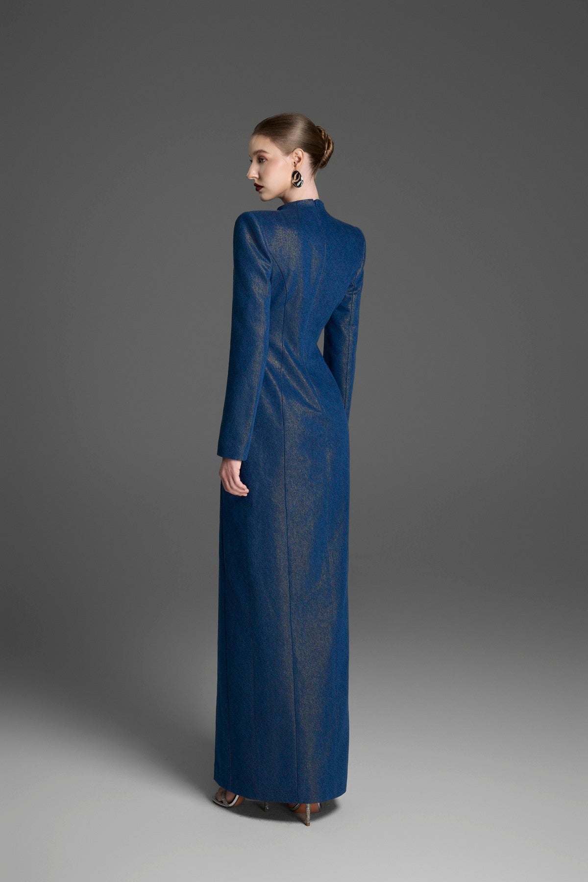 Column Gown with a Keyhole Neck & Crystal Embroidery