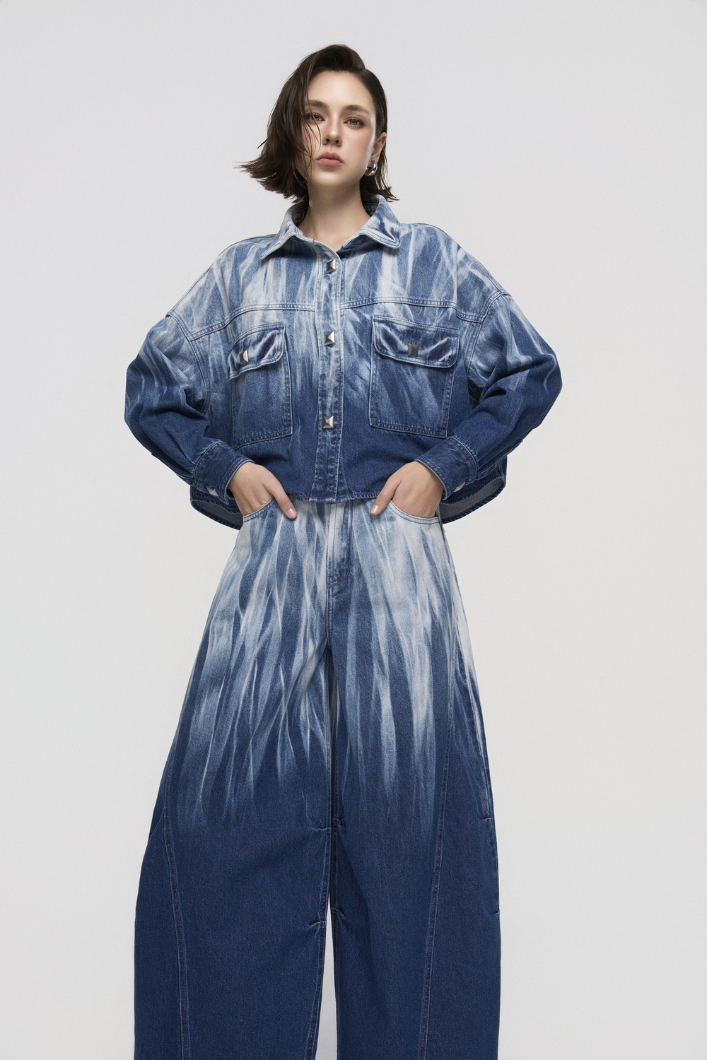 Tie-Dye Flap Pockets Cropped Jacket