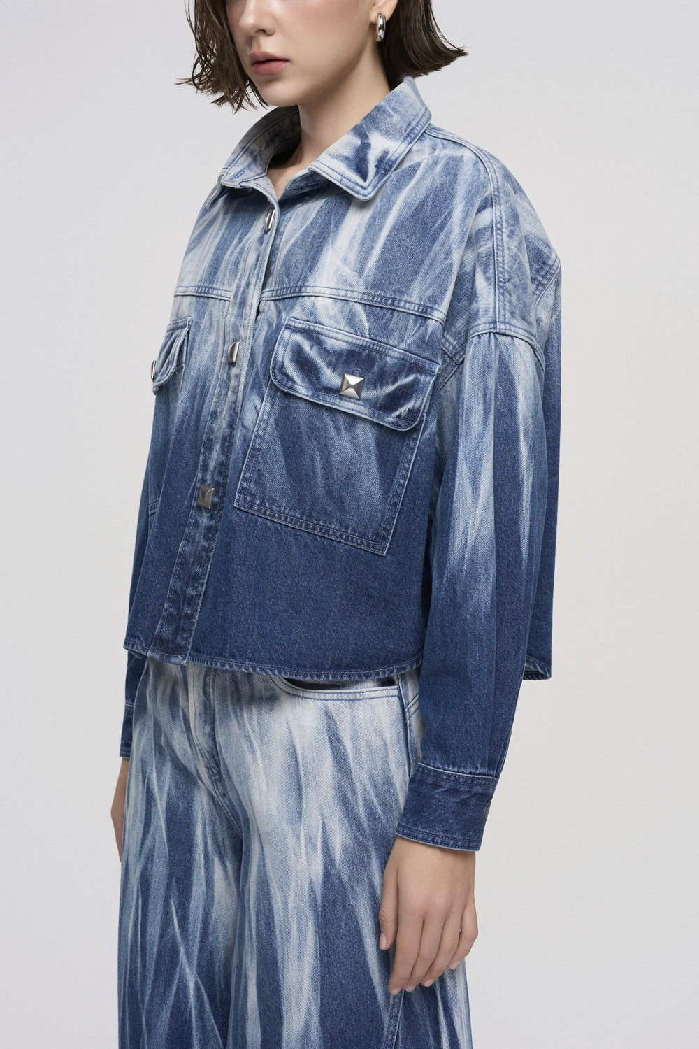 Tie-Dye Flap Pockets Cropped Jacket