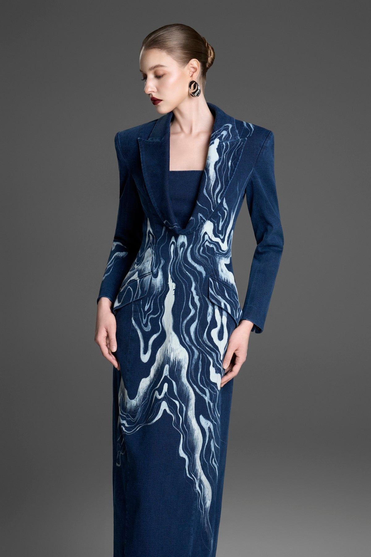 Tuxedo Dress with a Laser-Etched, Hand-Painted Pattern