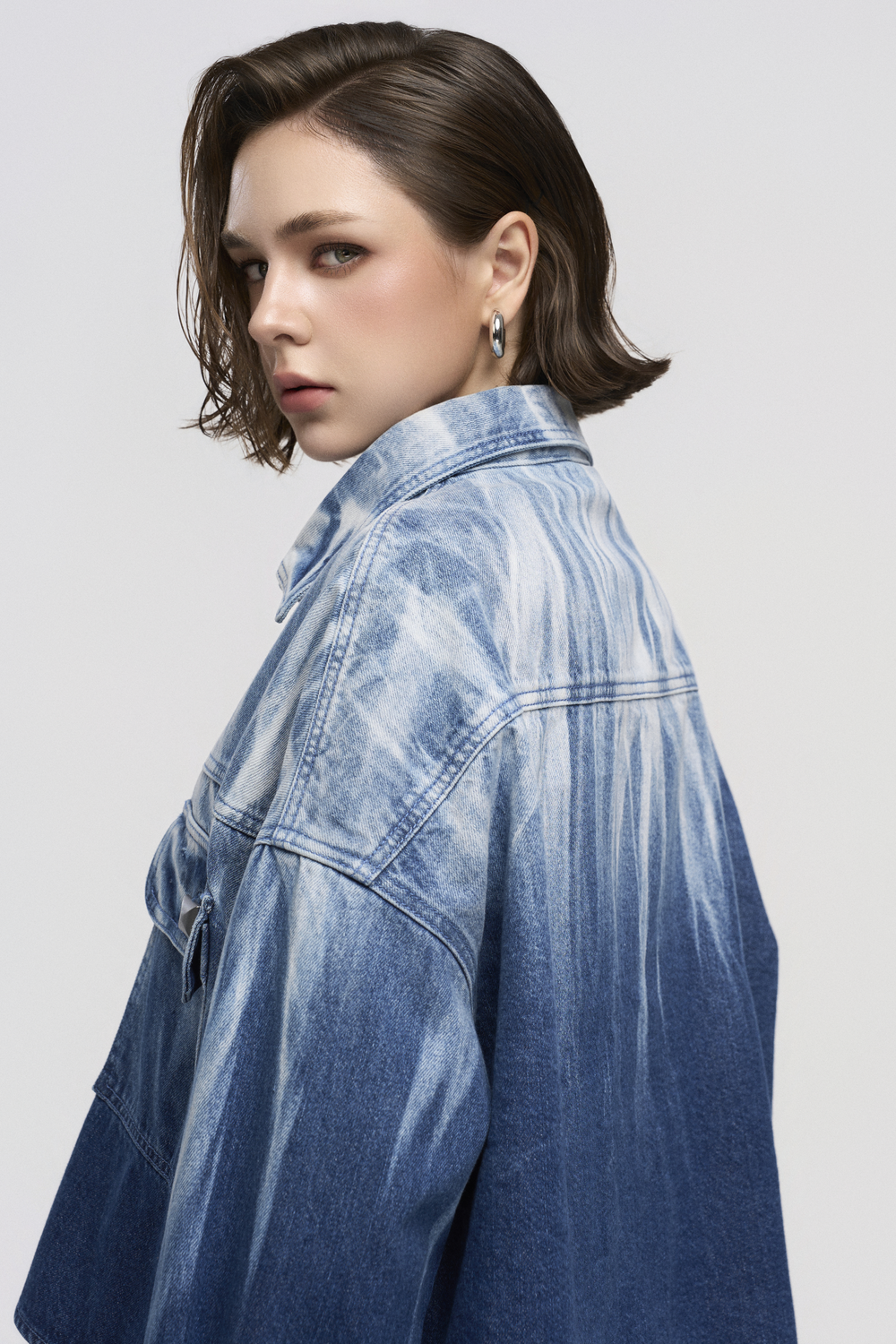 Tie-Dye Flap Pockets Cropped Jacket