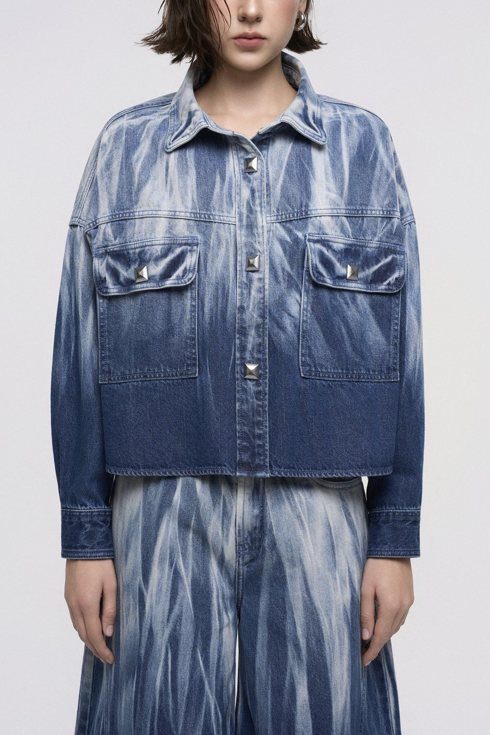 Tie-Dye Flap Pockets Cropped Jacket