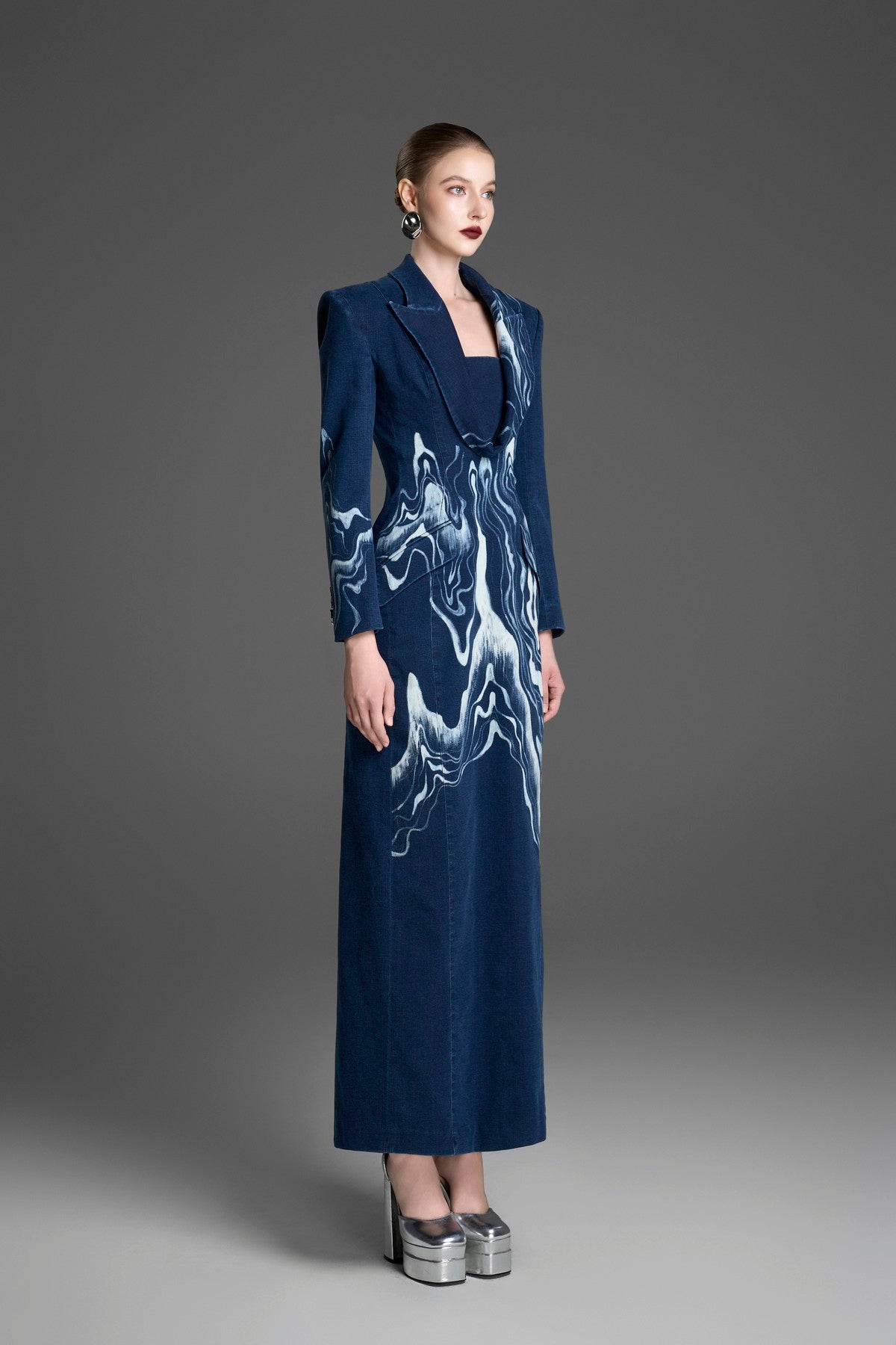 Tuxedo Dress with a Laser-Etched, Hand-Painted Pattern