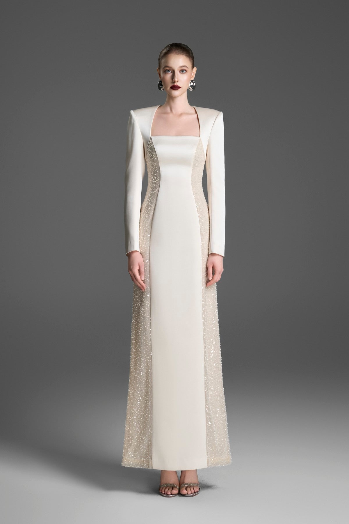 Sheath Dress with Crystal-Embellished Lace Side Panels