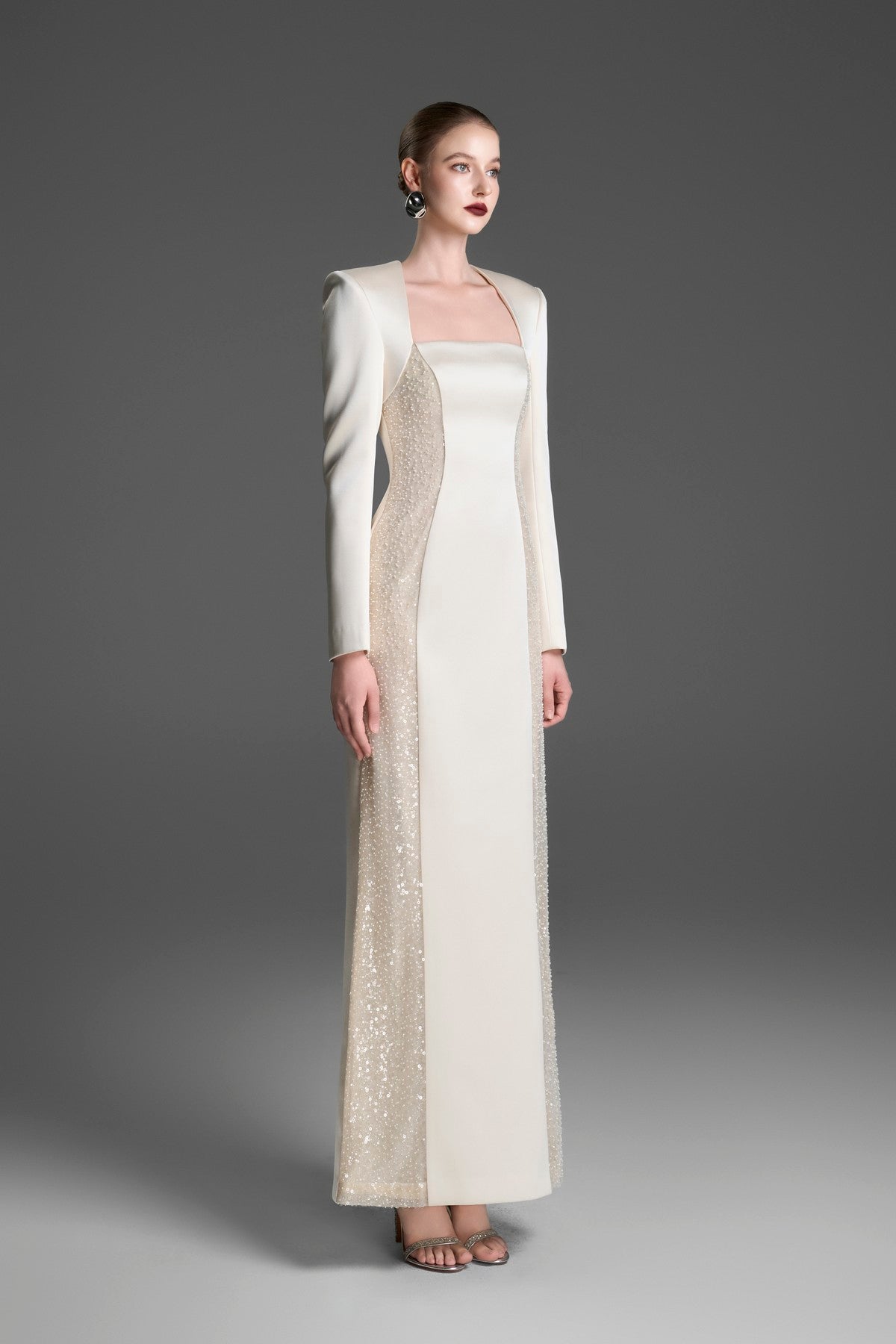 Sheath Dress with Crystal-Embellished Lace Side Panels