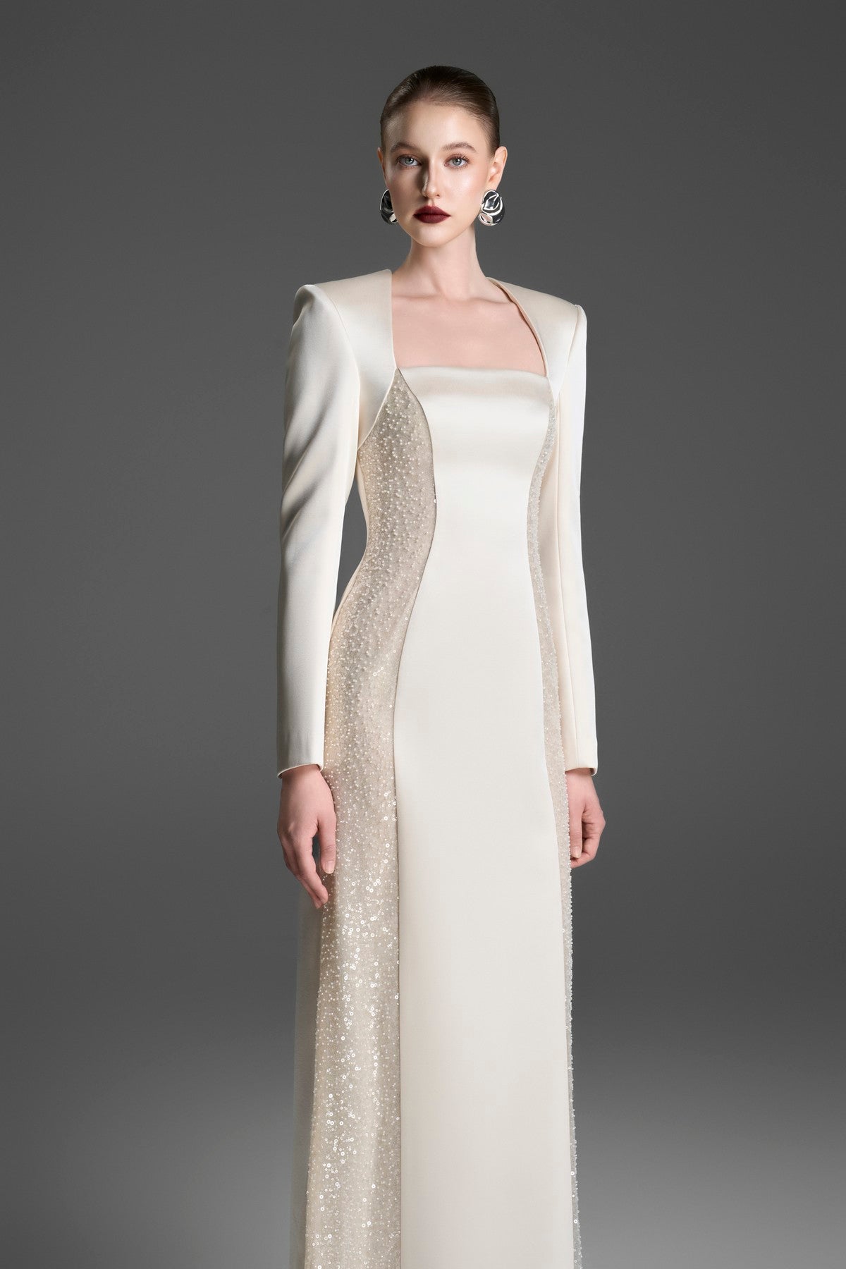 Sheath Dress with Crystal-Embellished Lace Side Panels