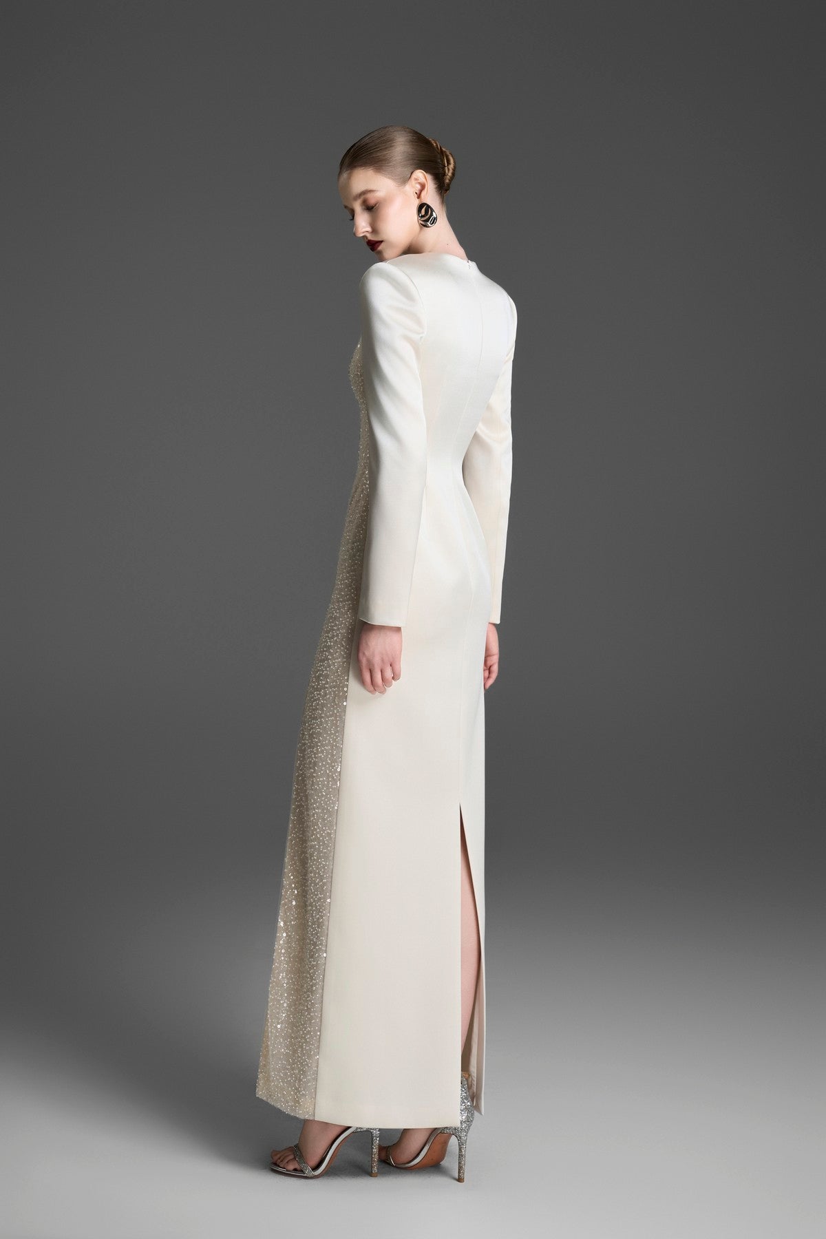 Sheath Dress with Crystal-Embellished Lace Side Panels