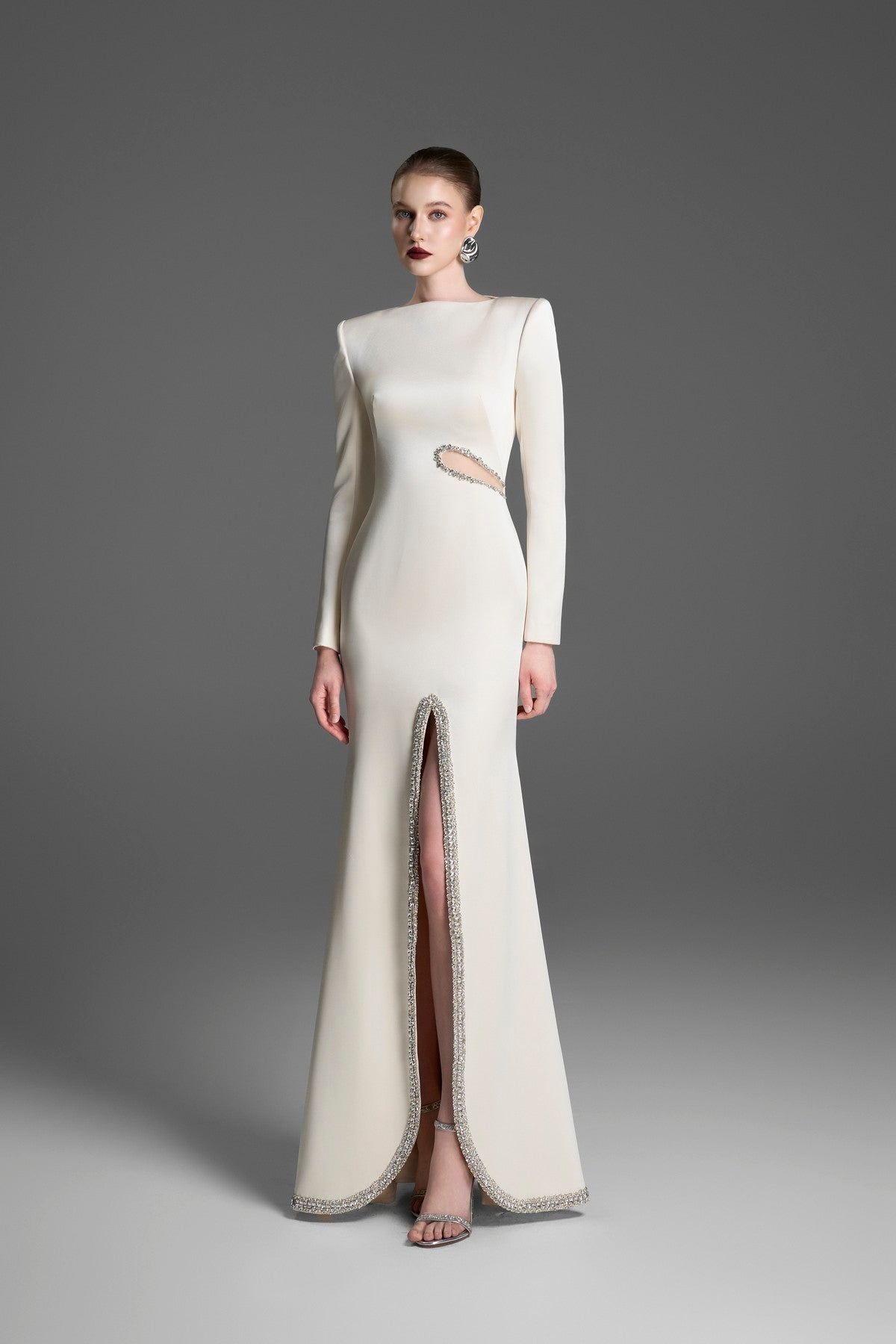 Long-Sleeve Boat Neck Dress with a Teardrop Waist Cutout
