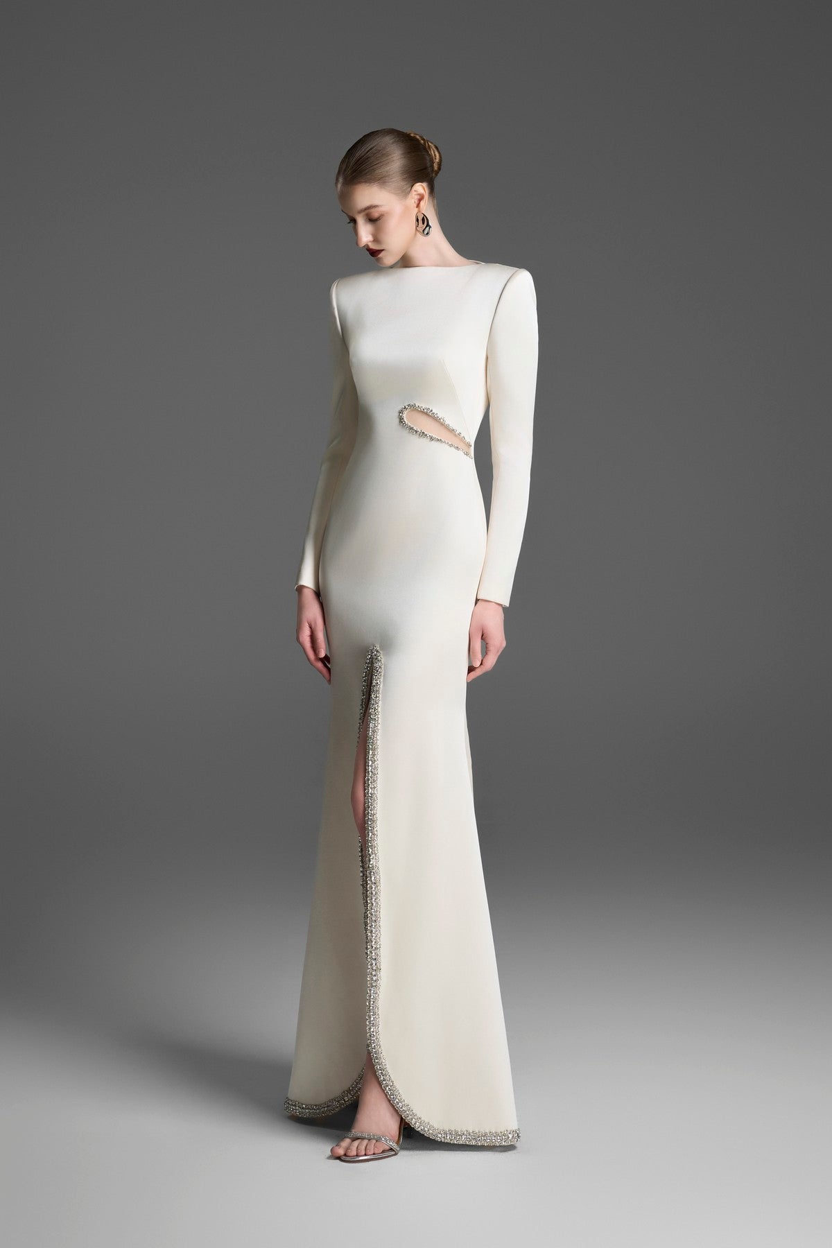 Long-Sleeve Boat Neck Dress with a Teardrop Waist Cutout