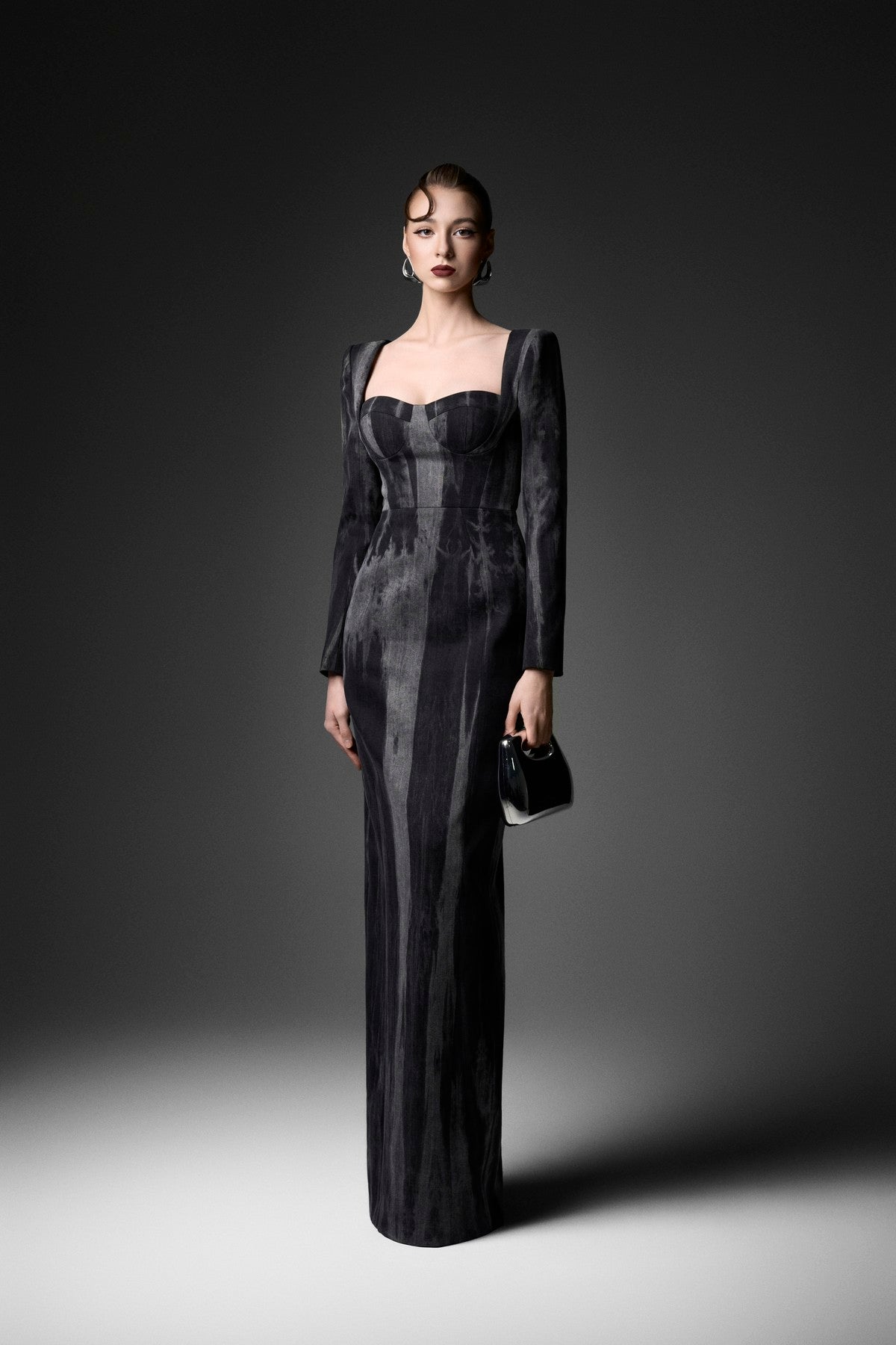 Marbled Wash U-Neck Long Sleeve Dress